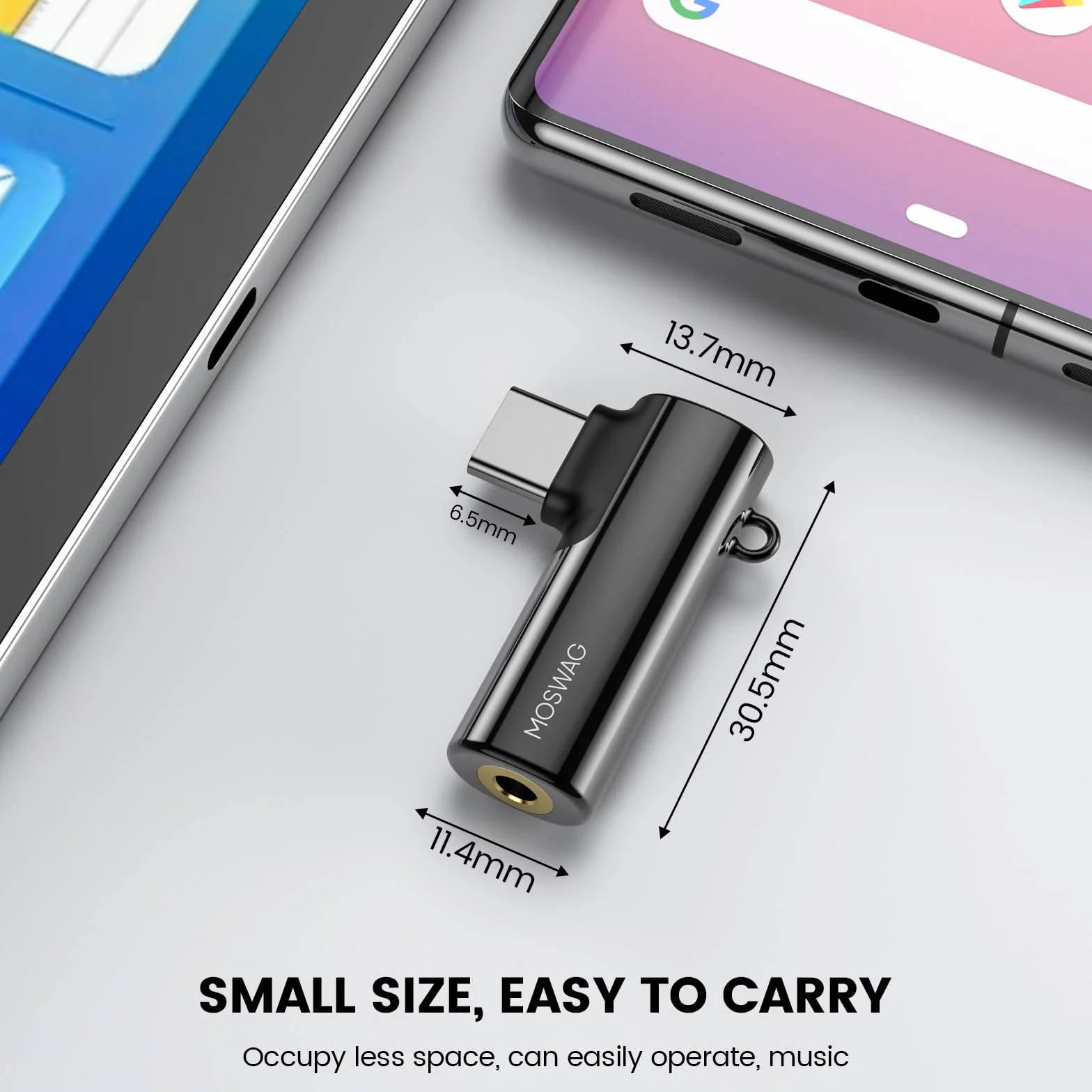 MOSWAG Gniazdo USB C na 3,5 mm typu C adapter do słuchawek kątowy mikrofon Aux Audio Dongle adapter do słuchawek ze stopu cynku kompatybilny z Samsung Galaxy S23 S22 S21 Ultra, Huawei P50/40/30, Mate