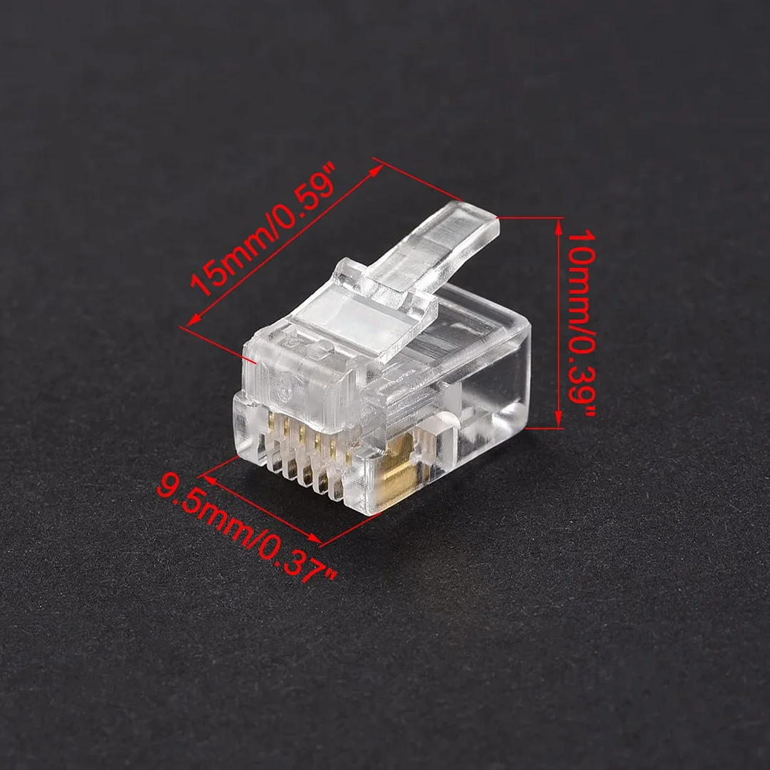 sourcing map 50 szt. Modułowa wtyczka telefoniczna RJ12, rdzeń miedziany 6P6C, przezroczysty
