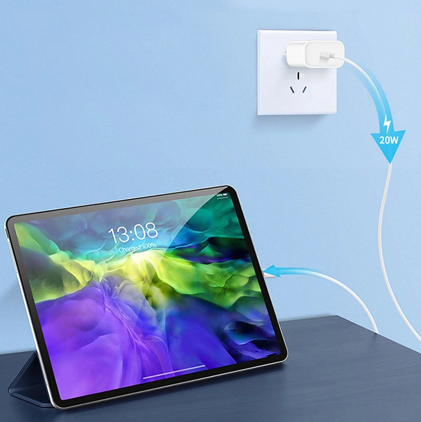 Szybka ładowarka zasilacz i kabel kompatybilna z iPad Pro 12.9 3 Gen/11 Gen and up, Air 5th/4th, 2022, iPad 10. Mini 6