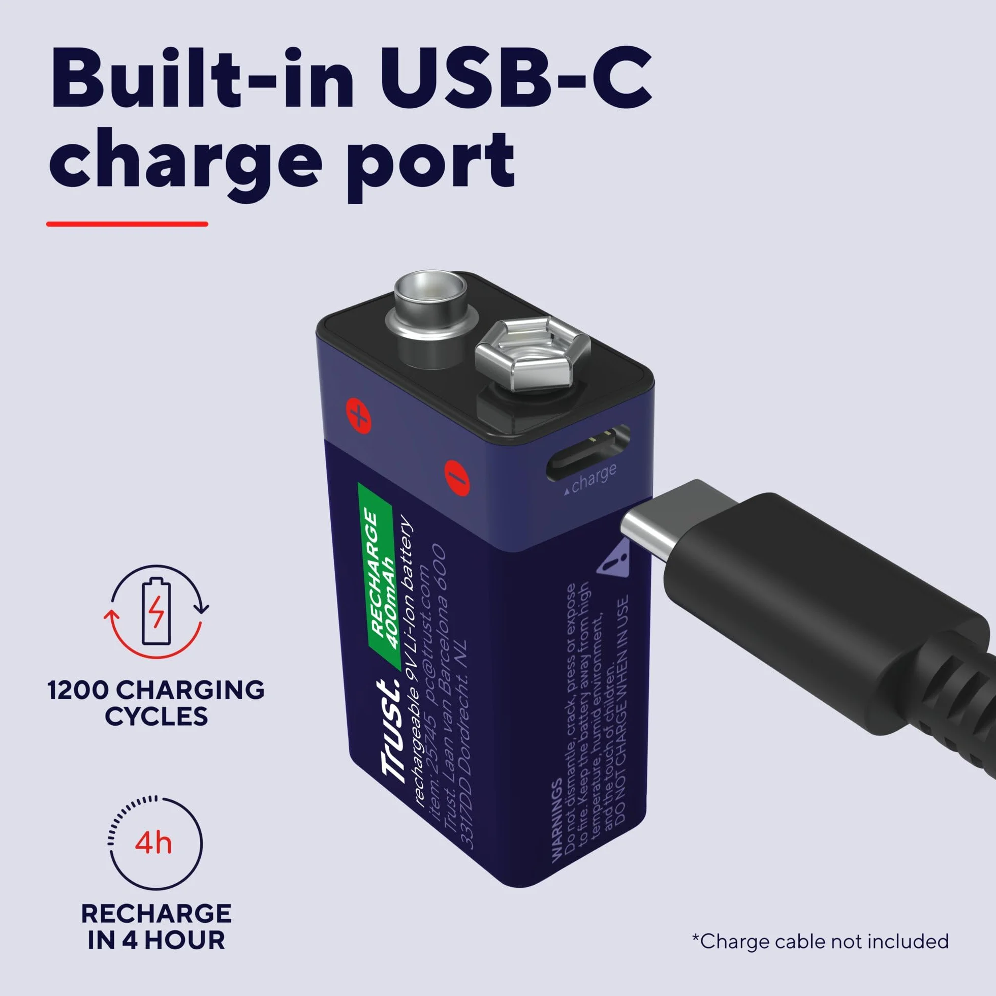 Trust bateria 9 V USB-C 4,44 Wh do czujnika dymu