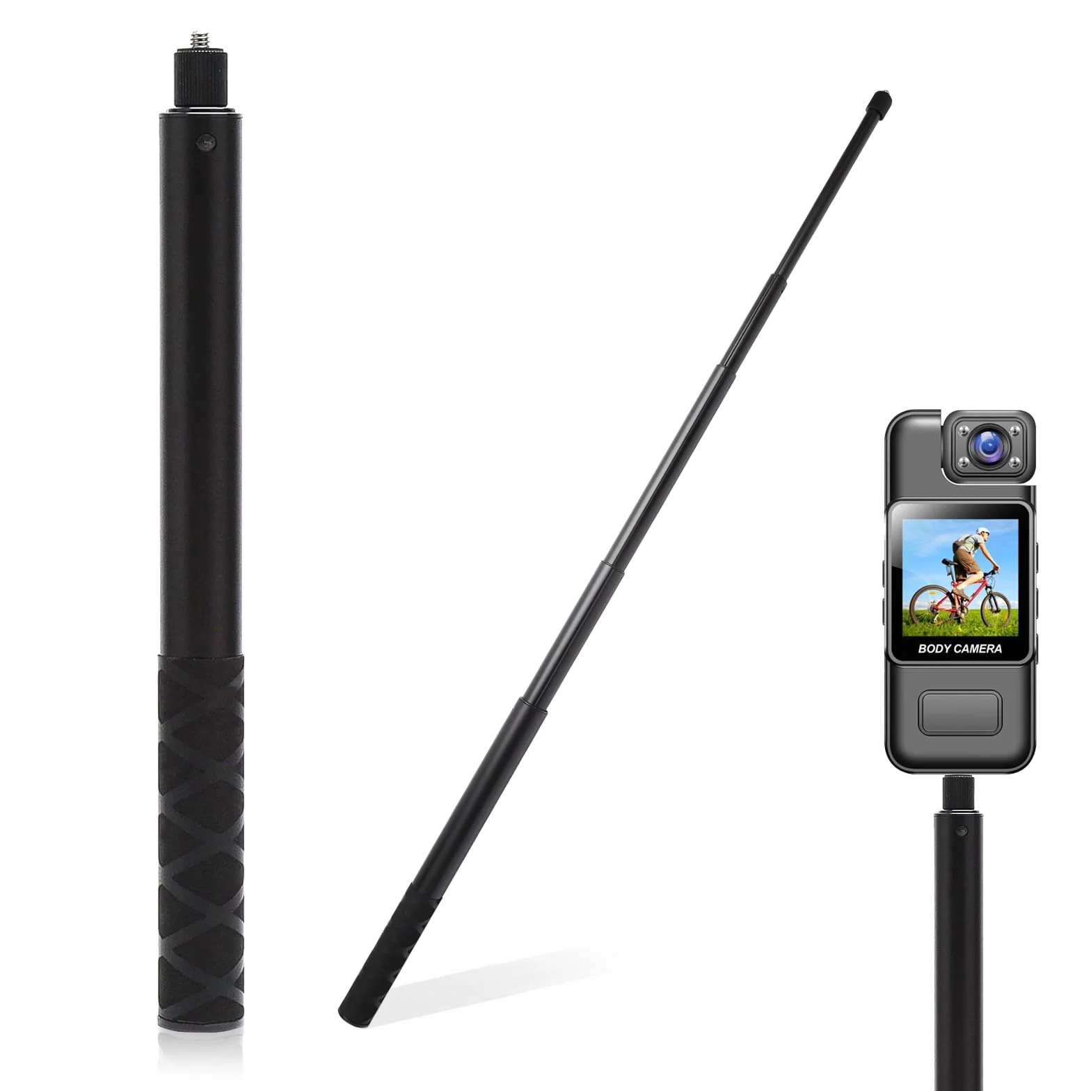 VOSSOT Kijek do Selfie 120 cm Stop Aluminium Niewidoczny Wysuwany Stabilny do Insta360 X3 X4 X2 Hero Action Cam Mikrofon Czarny