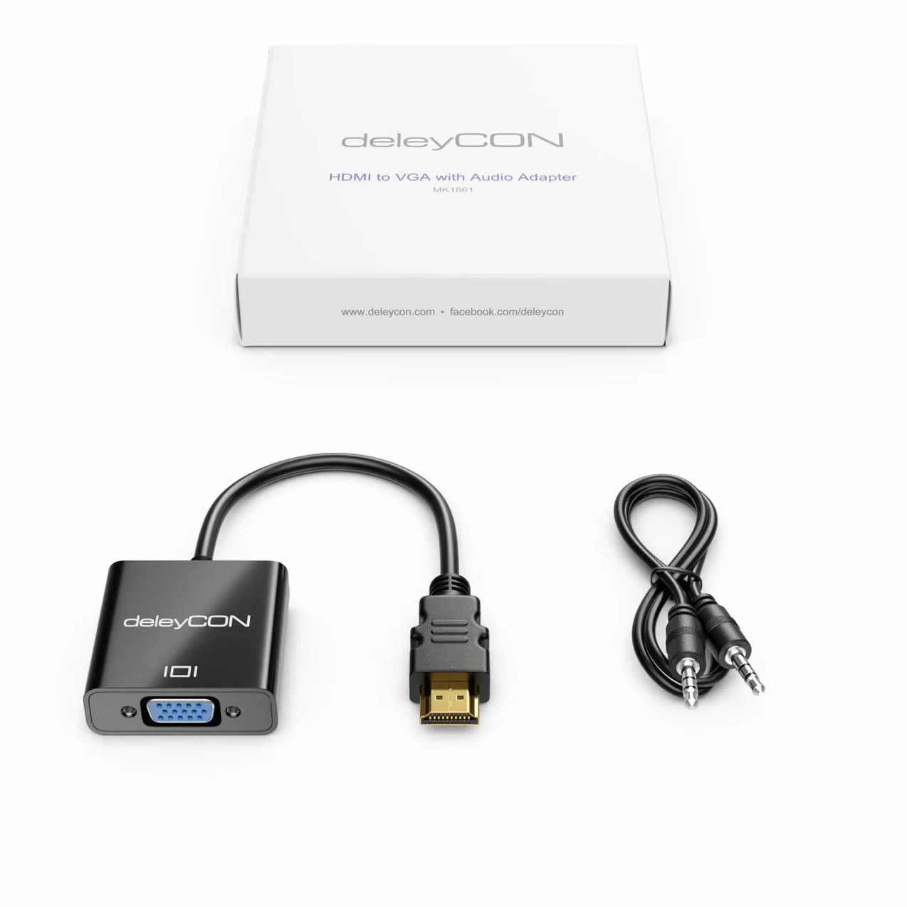 deleyCON Konwerter HDMI na VGA z wyjściem audio 3,5 mm