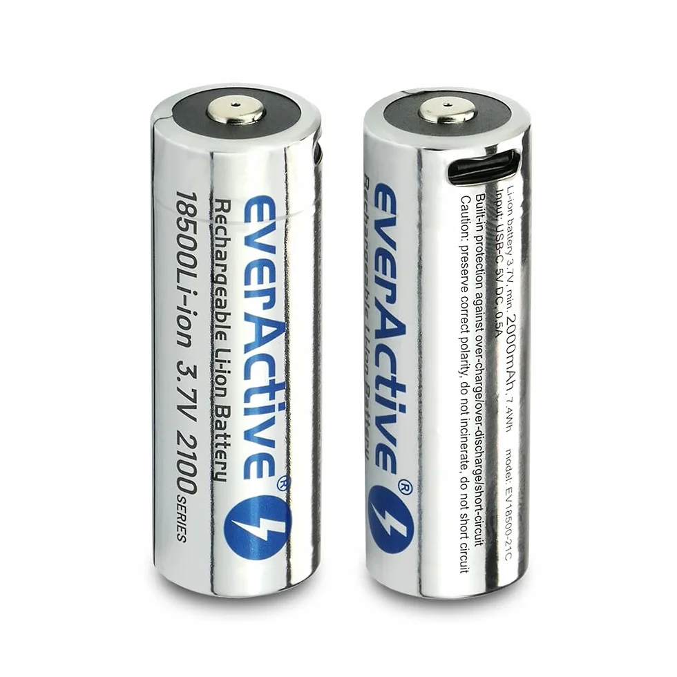 everActive Akumulator everActive 18500 3,7 V Li-ion 2100 mAh z USB-C, z obwodem ochronnym PCM, wstępnie naładowany - do maks. 30%, 1 sztuka - EV18500-21M