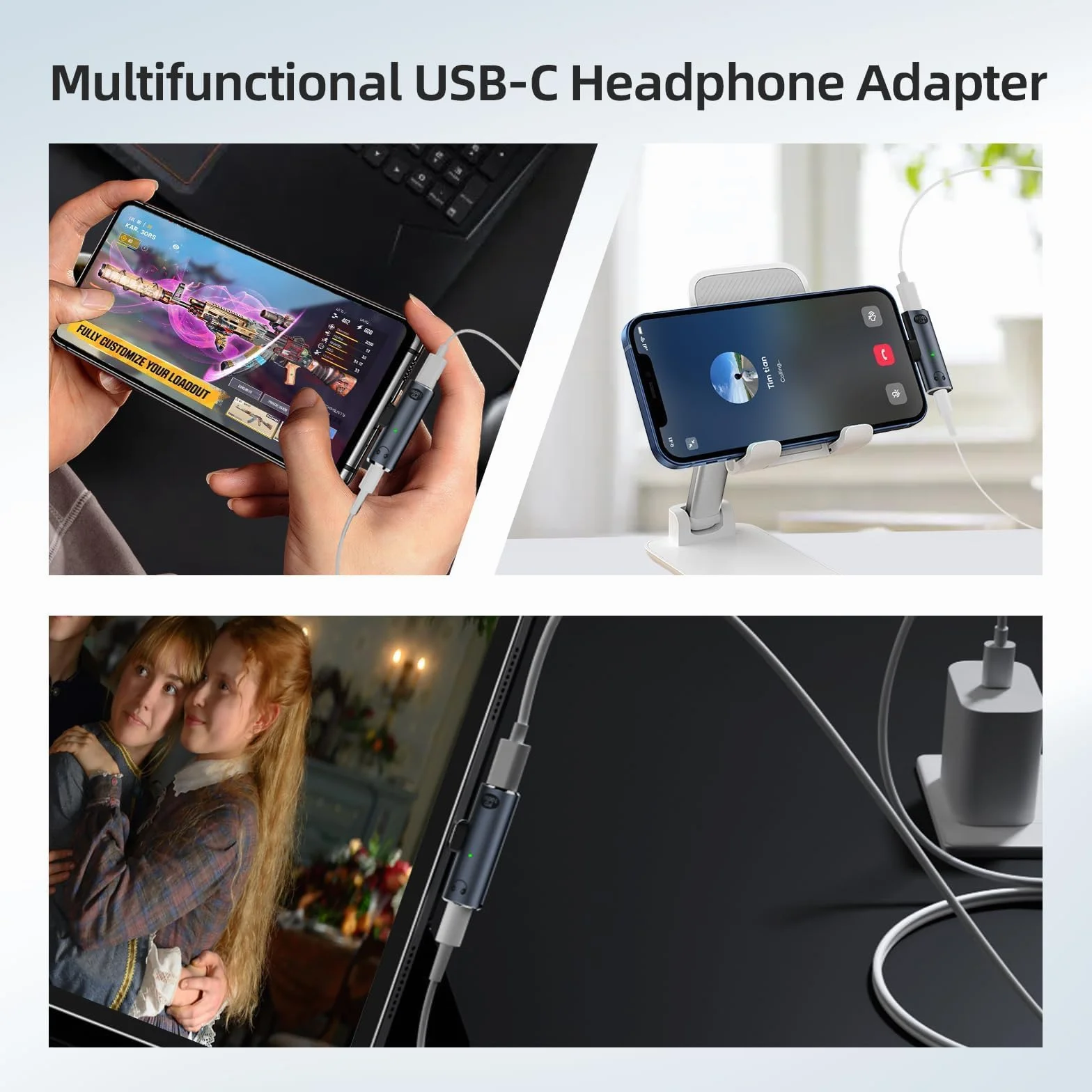 Adapter Słuchawkowy USB-C 2 w 1 Szybkie Ładowanie 100W Złącze Audio 3,5 mm