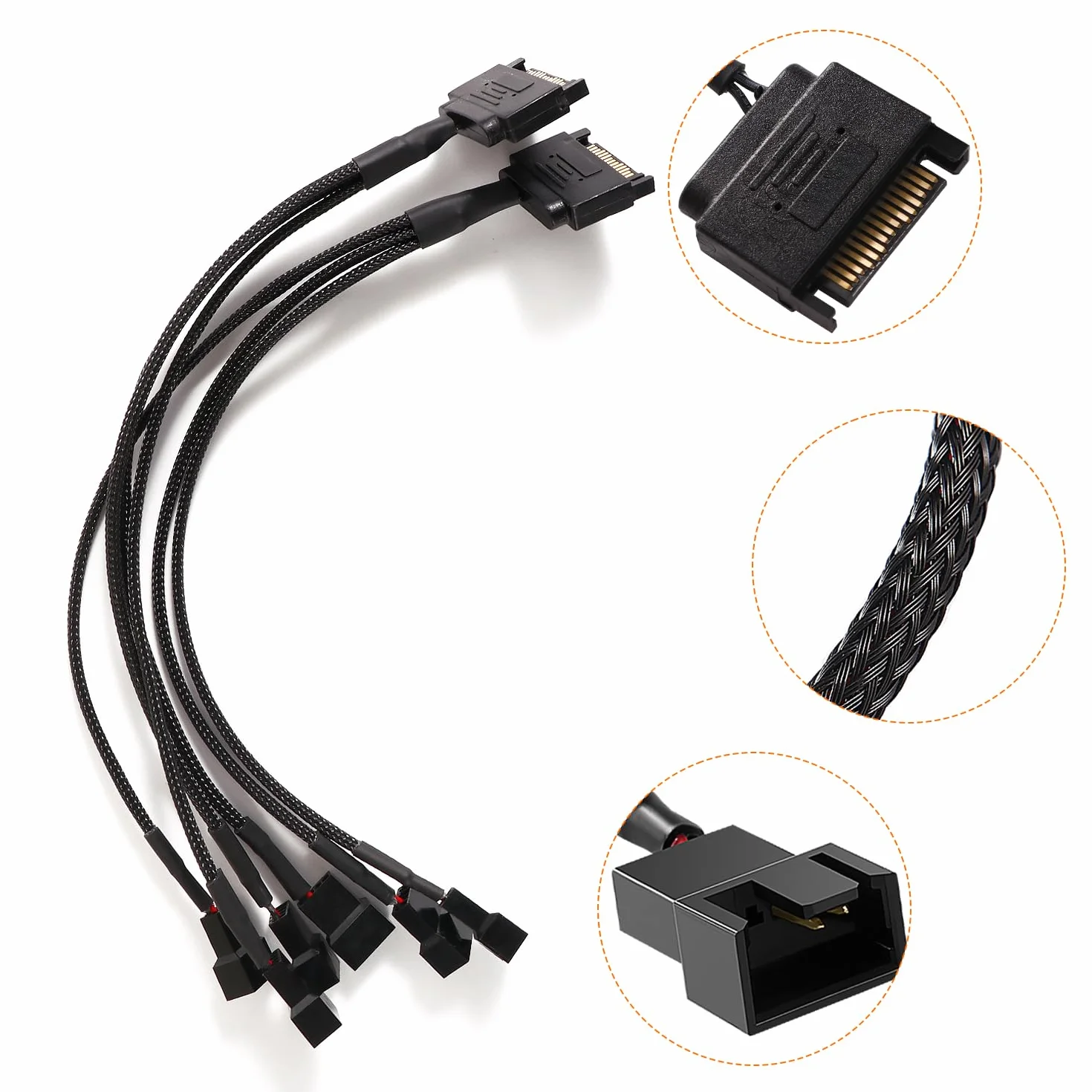 Adapter Rozgałęźnika SATA do Wentylatora Kabel Zasilający 15-pinowy SATA 3 x 3 Pin 4 Pin PWM 12 V