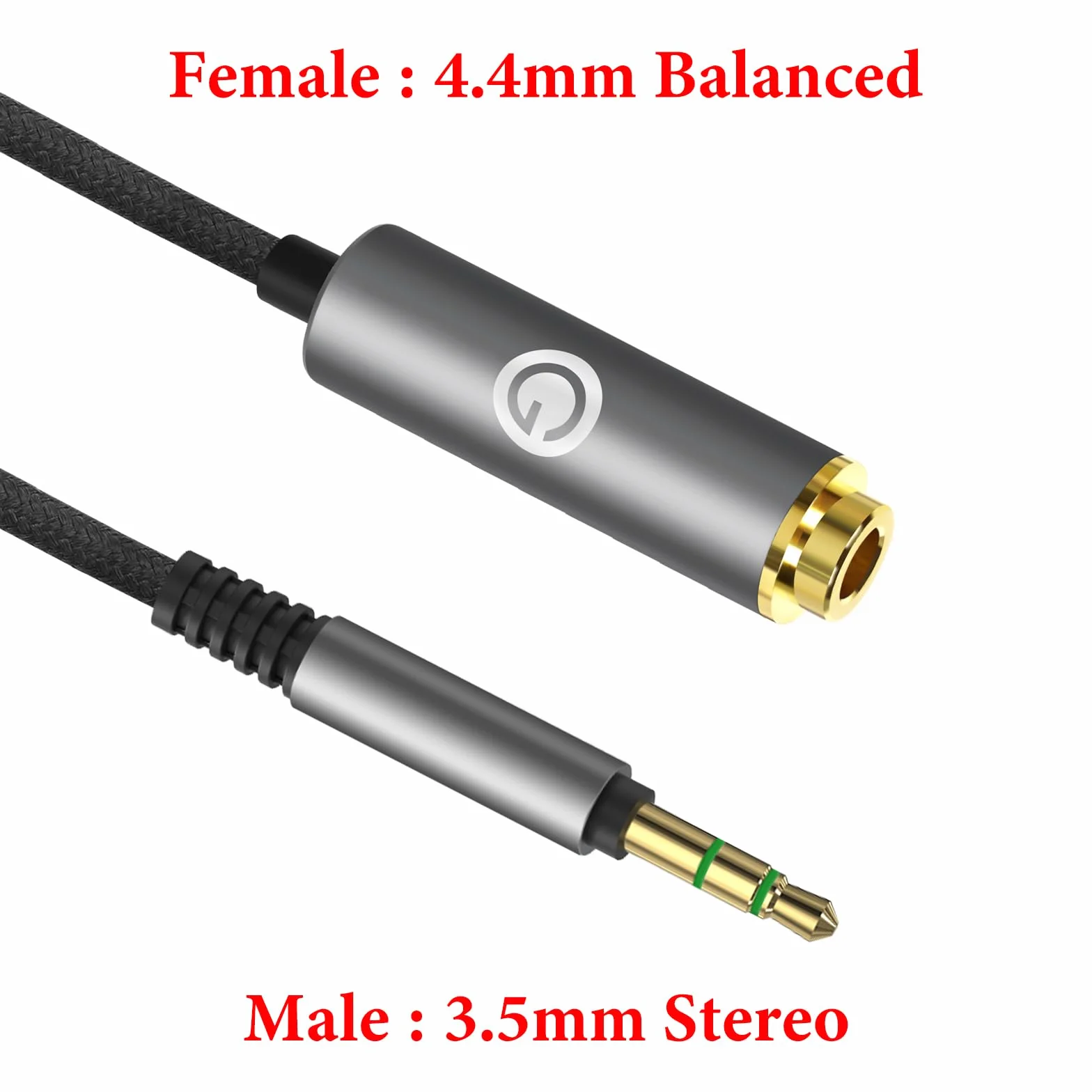 Geekria Kabel przejściowy 3,5 mm stereo męski na 4,4 mm symetryczny żeński, konwerter Hi-Fi do wzmacniaczy słuchawkowych, złącze ze stopu aluminium (0,5 stopy)