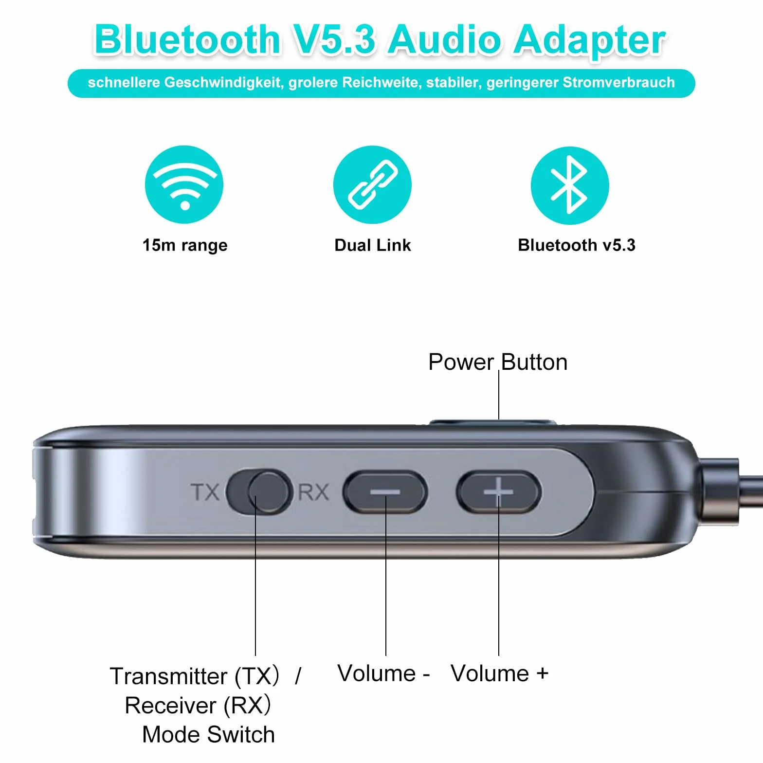 HENGBIRD Nadajnik Bluetooth 5.0, Adapter Odbiornika Bezprzewodowego 2 W 1, Jack 3,5 mm, Kompatybilny Z TV/PC/Stereo/Maiso
