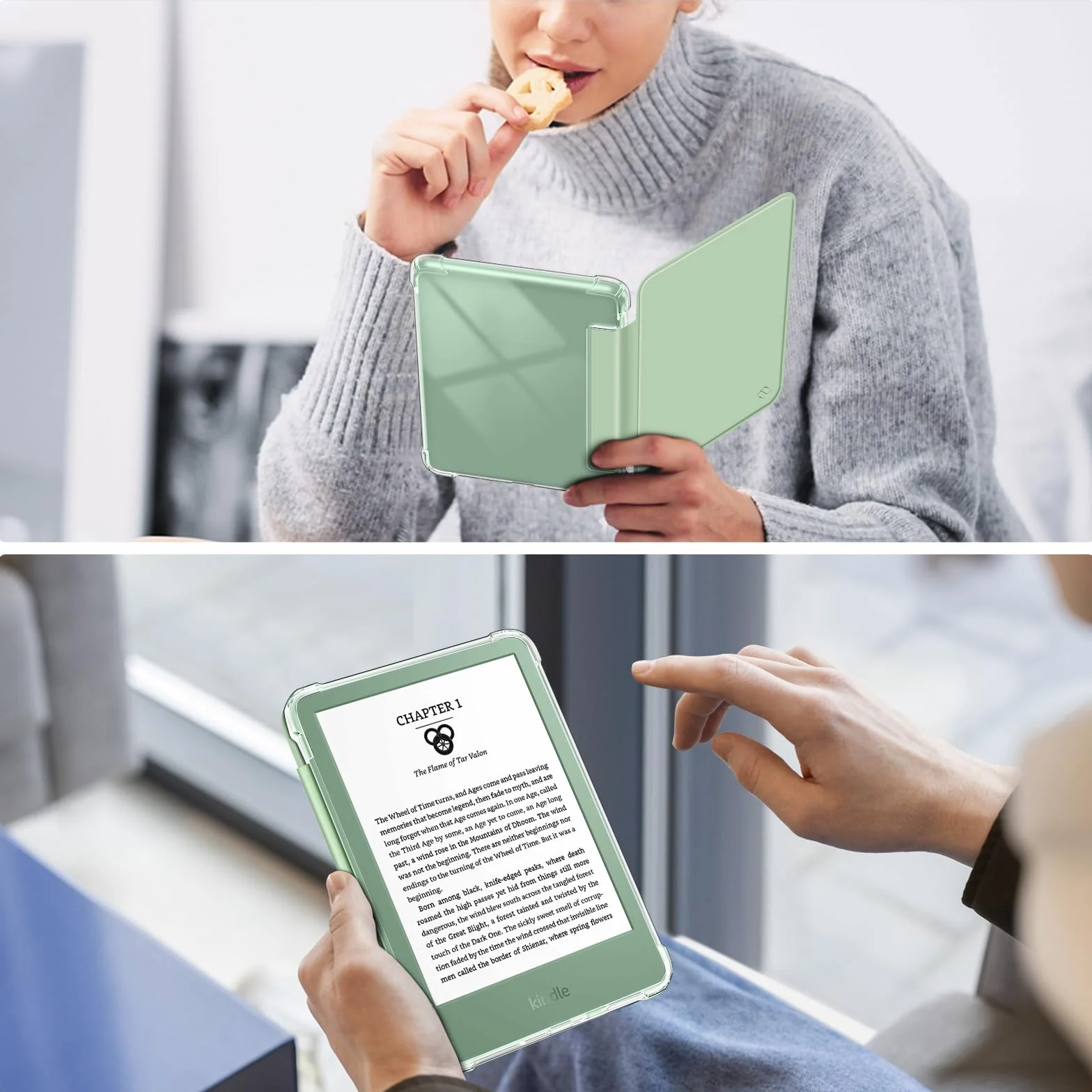 FINTIE Etui Kompatybilny z Kindle 6" (11. generacji) – 2024/2022, Przezroczyste Miękkie Etui Ochronne TPU z Funkcją Automatyczne Uśpienia/Wybudzenia do 6" Kindle Basic 2024, Zieleń agawy