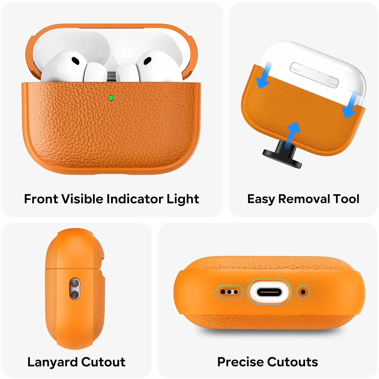 ACRONIX Etui na słuchawki AirPods Pro 3 2025, miękkie etui TPU do Apple AirPods Pro 3 z paskiem na rękę, skórzany design w dotyku, tekstura drzewa Airpods Pro 3 Case - pomarańczowe
