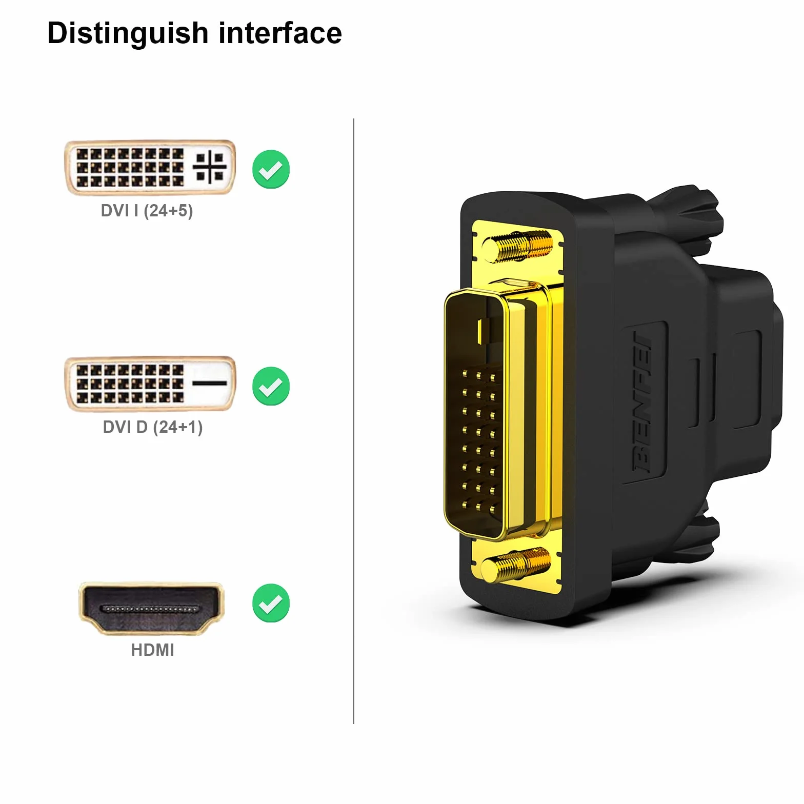 BENFEI Adapter DVI na HDMI 2 Sztuki Czarny Złoty
