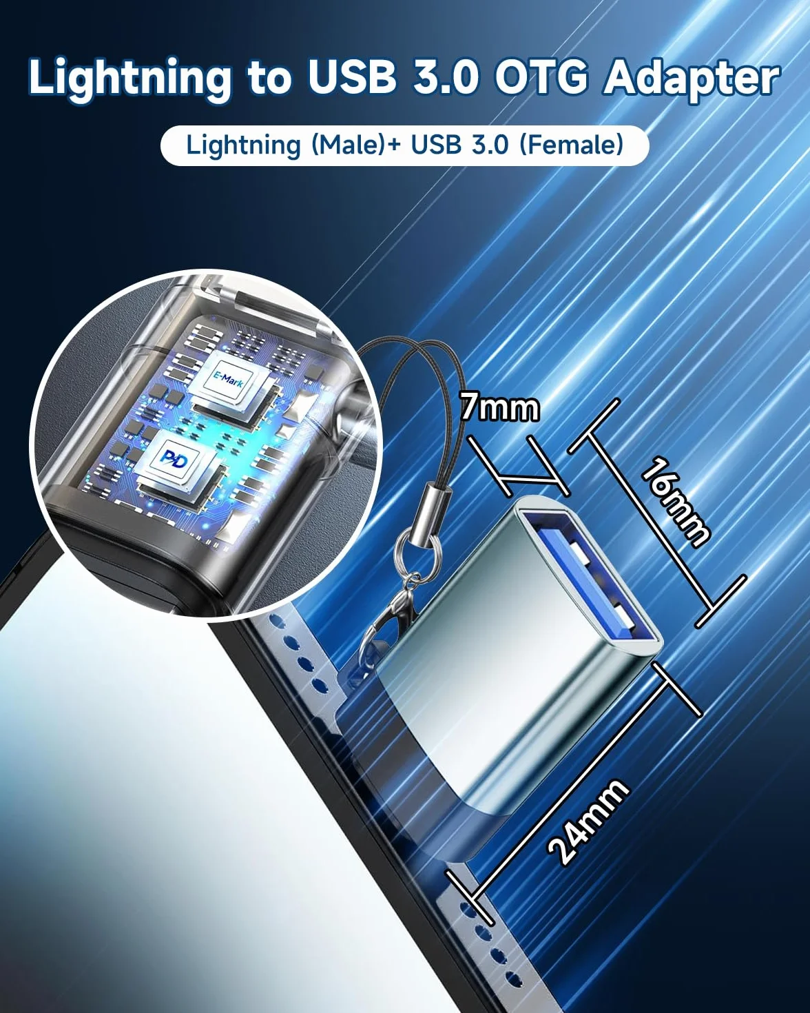 Adapter Lightning do USB OTG męski żeński szybki transfer danych iPhone 14/13/12/11/X/8/7 iPad 2 sztuk