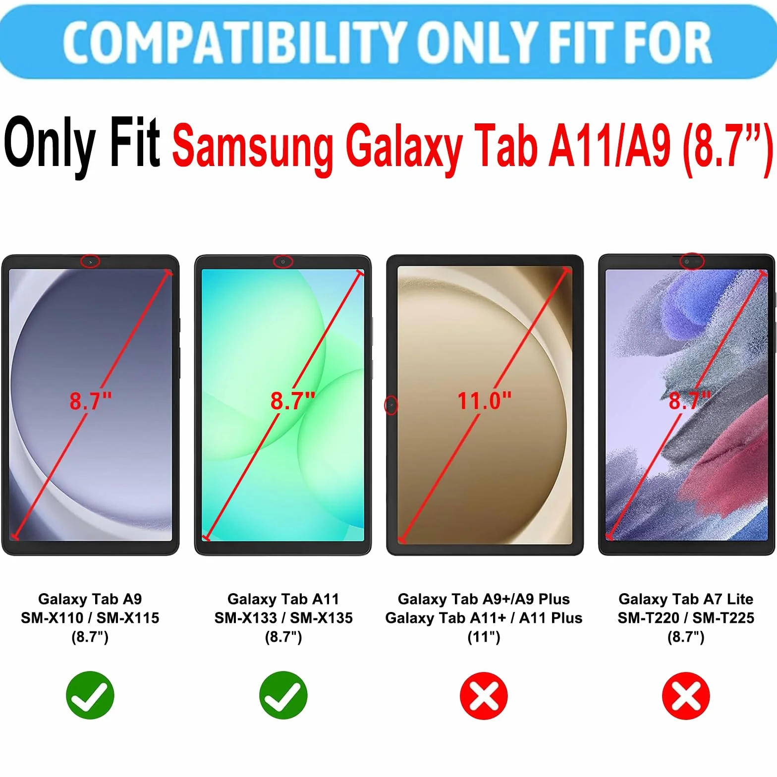 Xunylyeee 2-Pak Ochraniacz Ekranu dla Samsung Galaxy Tab A9 A11 8.7 Cali SM-X110 SM-X115 SM-X133 SM-X135 Szkło Hartowanego