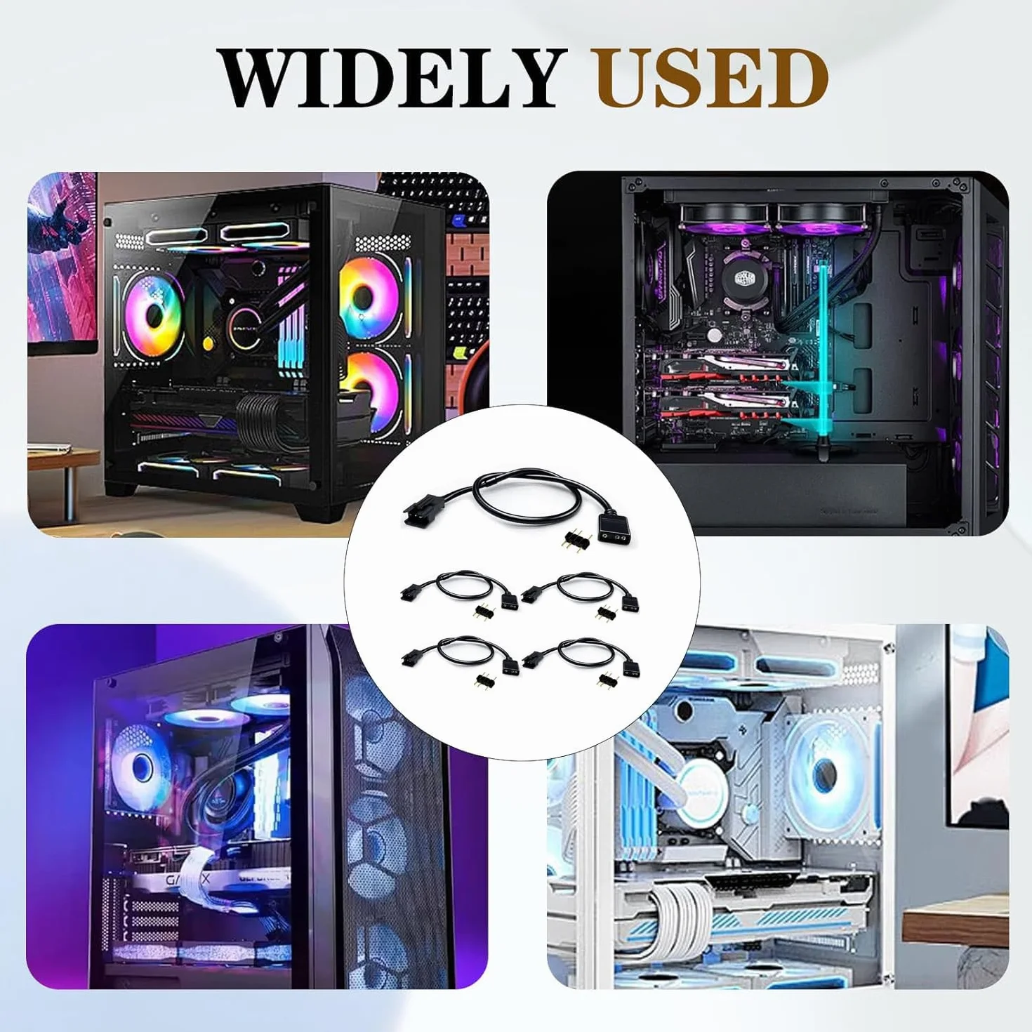 RUNCCI-YUN 5 sztuk Kabel Rozdzielacz 1 do 1 ARGB 5V 3 Pin żeński do SM 3-pinowy męski przedłużacz, rozdzielacz ARGB do wentylatorów RGB i taśm LED (czarny)