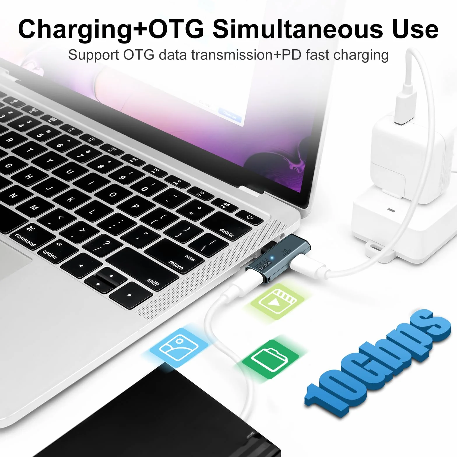 Adapter USB C OTG, typ C 100 W PD ładowanie na podwójny rozdzielacz USB C do iPhone'a 15 Pro Max, Google TV Chromecast 2020, MacBook, Samsung Galaxy S22/S23 (szary)