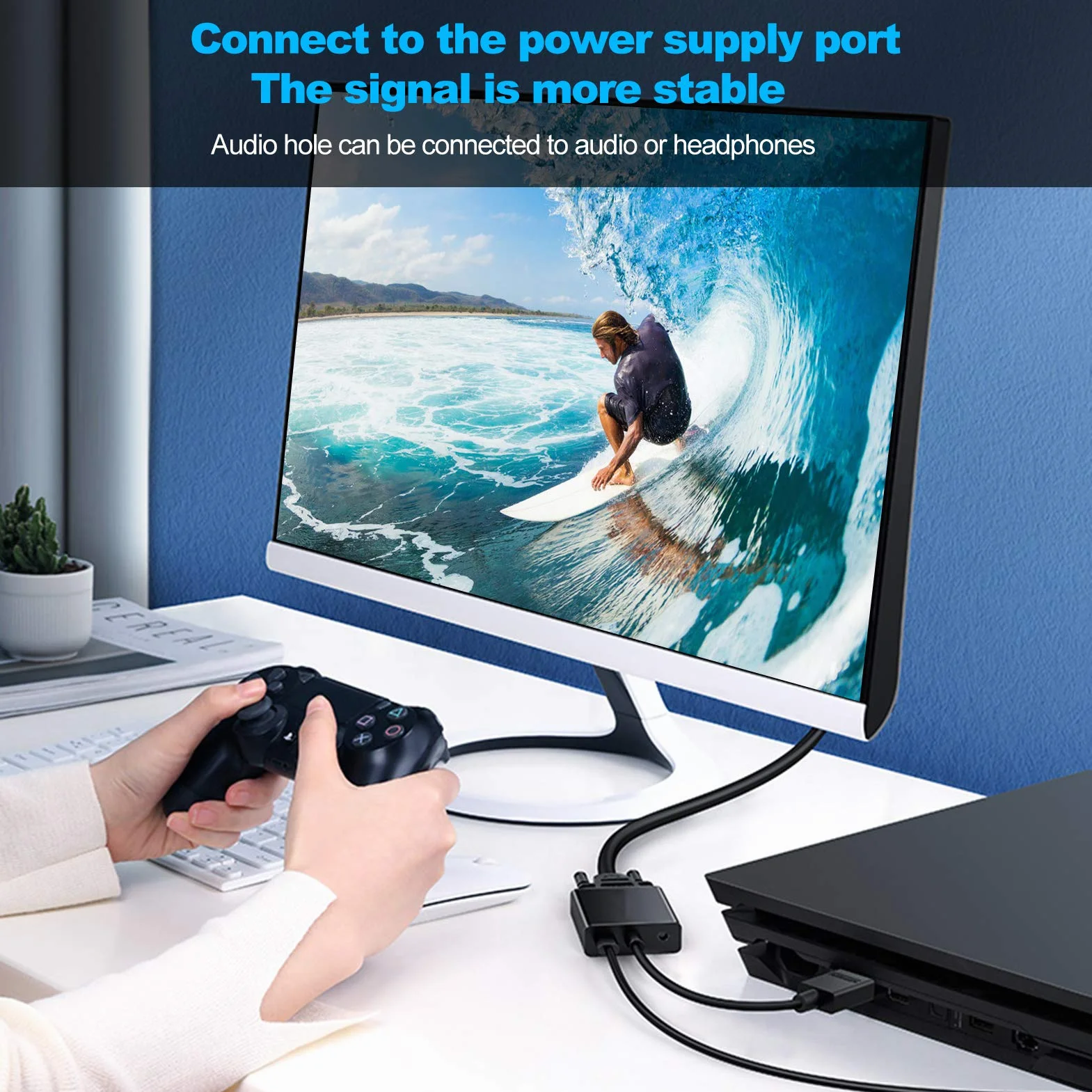 Adapter konwertera wideo Micro HDMI na VGA 1080P dla 4B z obsługą funkcji zasilania 1080P, obsługą HDCP(czarny)