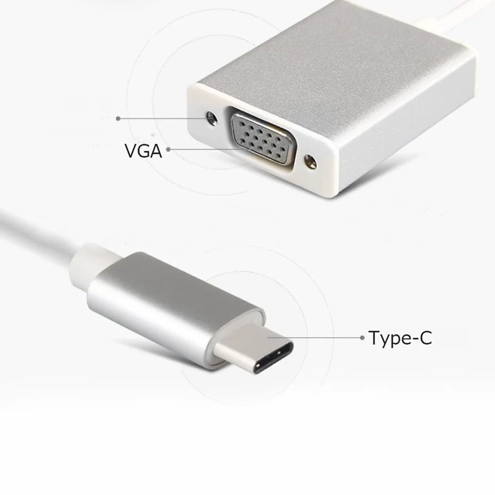 Adapter USB C na VGA konwerter Thunderbolt 3 kompatybilny z MacBook Pro 2019 Samsung Galaxy srebrny