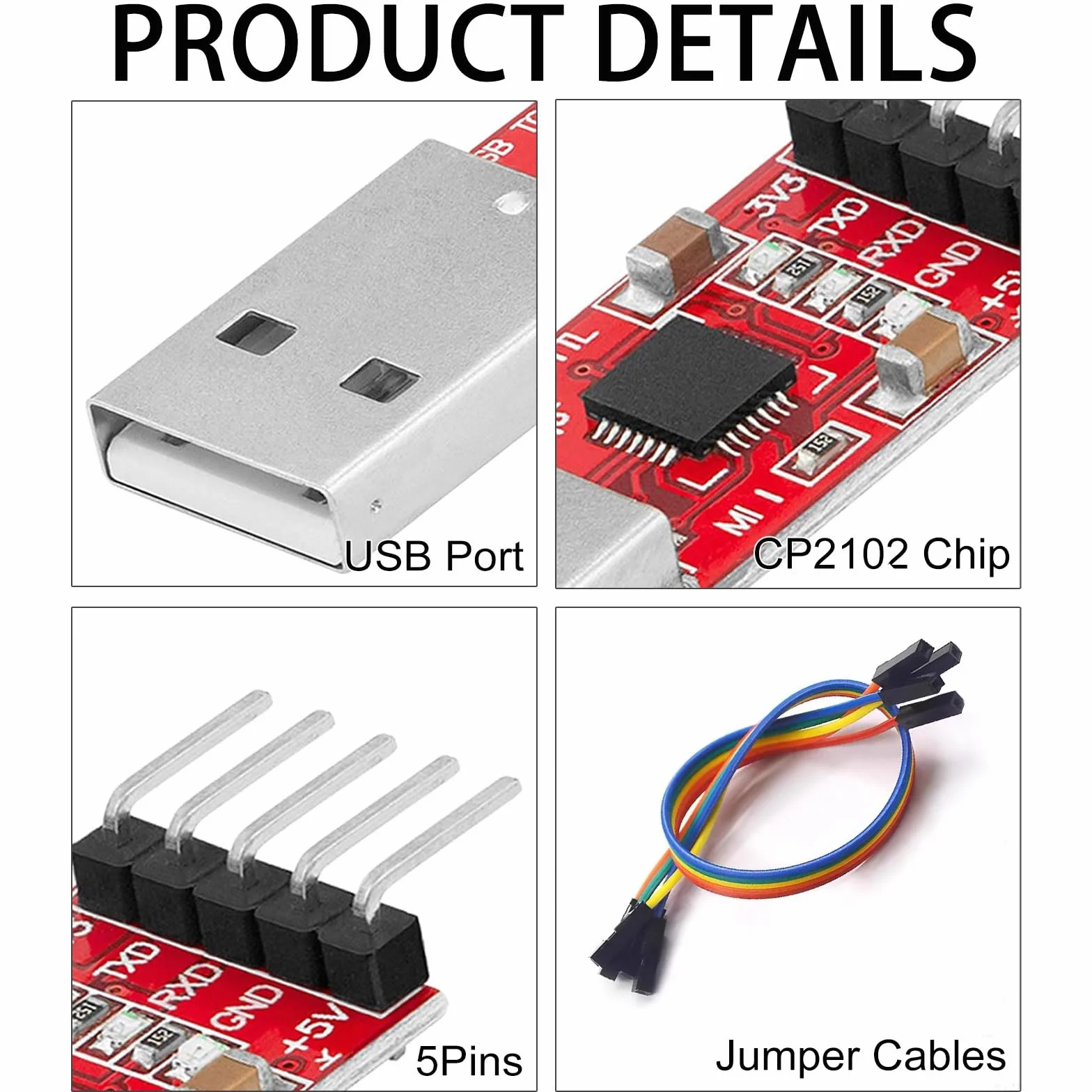 CP2102 Konwerter USB na TTL, konwerter USB uart, CP2102 Moduł konwertera szeregowego USB na TTL UART, 5-pinowy moduł konwertera, adapter konwertera wzajemnego z kablem przyłączeniowym