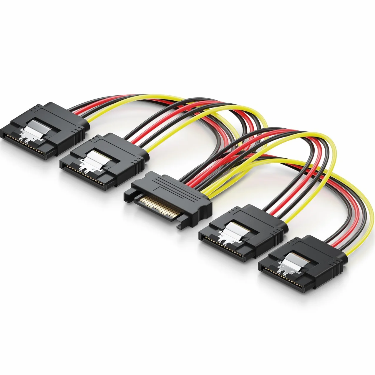 deleyCON 0,15m Adapter Zasilania S‑ATA Y - 1x Gniazdo SATA na 4x Wtyki - do Wewnętrznych Dysków HDD/SSD - Umożliwia Zasilanie do 4 Urządzeń