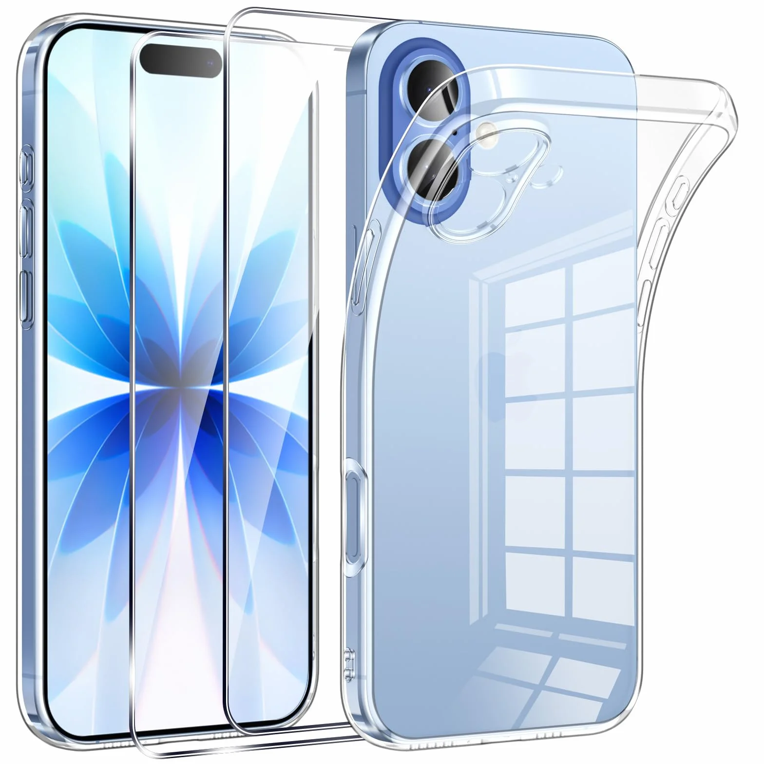 Phoona Etui ochronne na iPhone 17 z 2 szkłami hartowanymi, przezroczyste silikonowe TPU Anti-Shock & Anti-Scratch