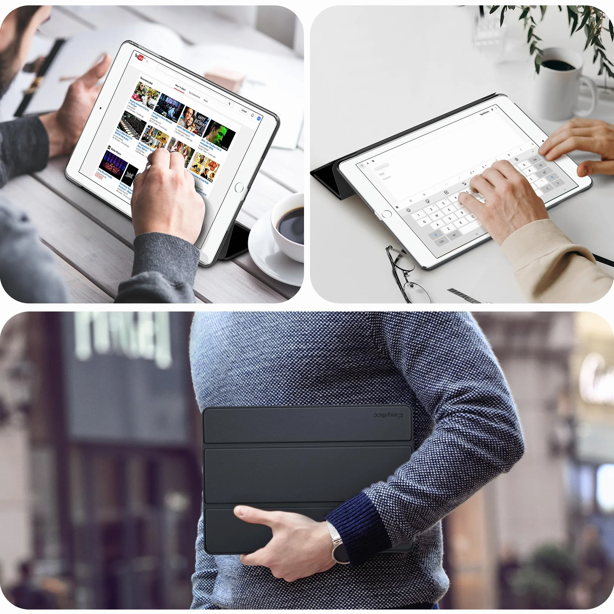 EasyAcc Etui na iPada 9,7 cala 6. generacji/5. generacji (nie do iPada Air 5. generacji) / iPad Air 2 / iPad Air ze stojakiem ochronnym pokrowiec, twardy futerał PC do iPada 9,7 2018 2017, czarny