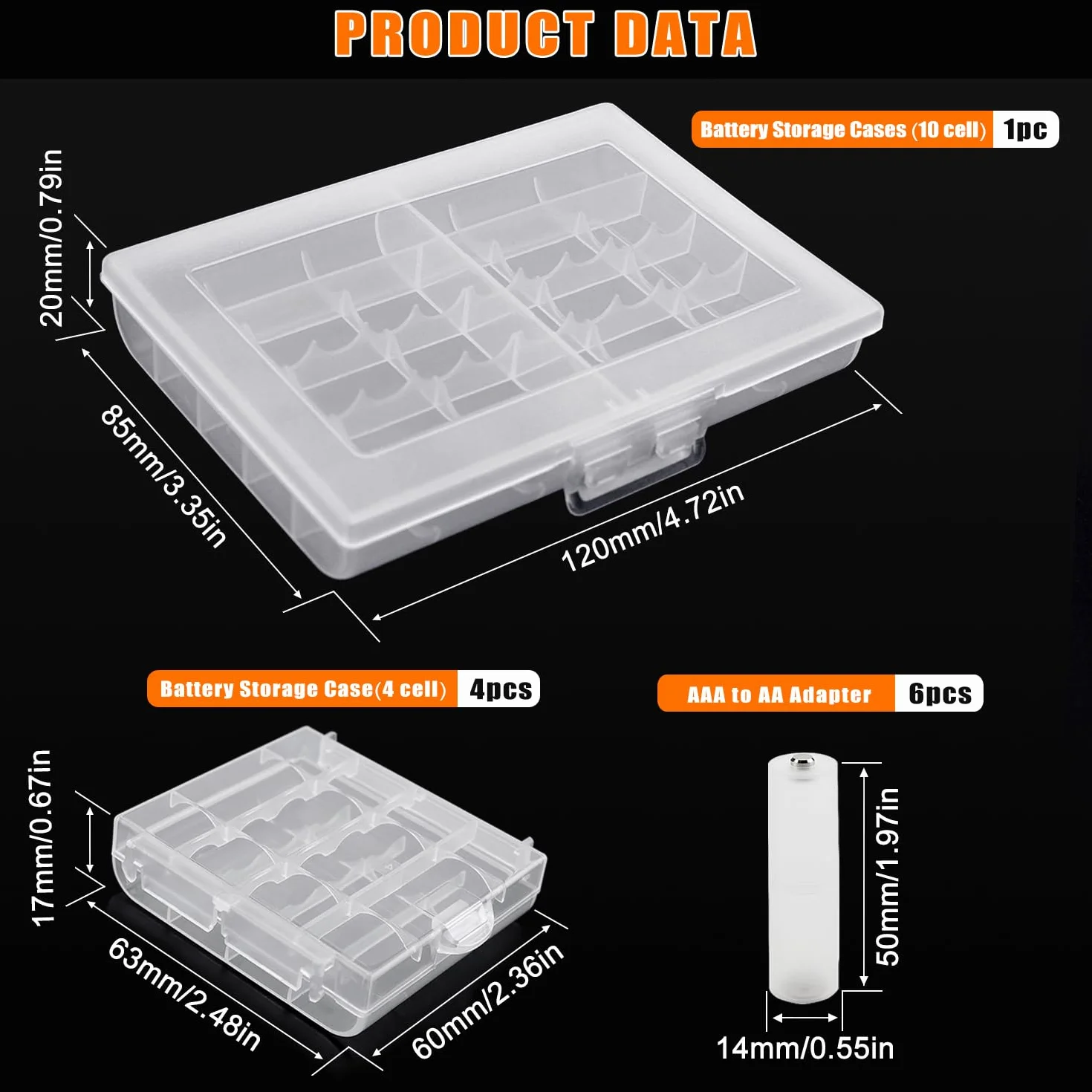 5 Sztuk AA/AAA Battery Storage Box Sets, KUOQIY Wielofunkcyjny Plastikowy Pojemnik na Baterie, z 6 PCS AAA do AA Adapter Converter, do Przechowywania i Ochrony Baterii AA i AAA (4 +10 Cell)