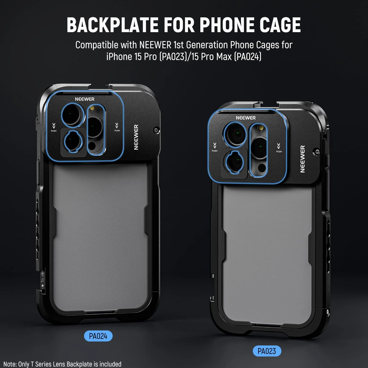 NEEWER Tylna płytka obiektywu serii T do iPhone'a 15 Pro i iPhone'a 15 Pro Max (PA023 i PA024), adapter do szybkiego montażu obiektywu do telefonu kompatybilny z mobilnymi obiektywami Moment T, PA034