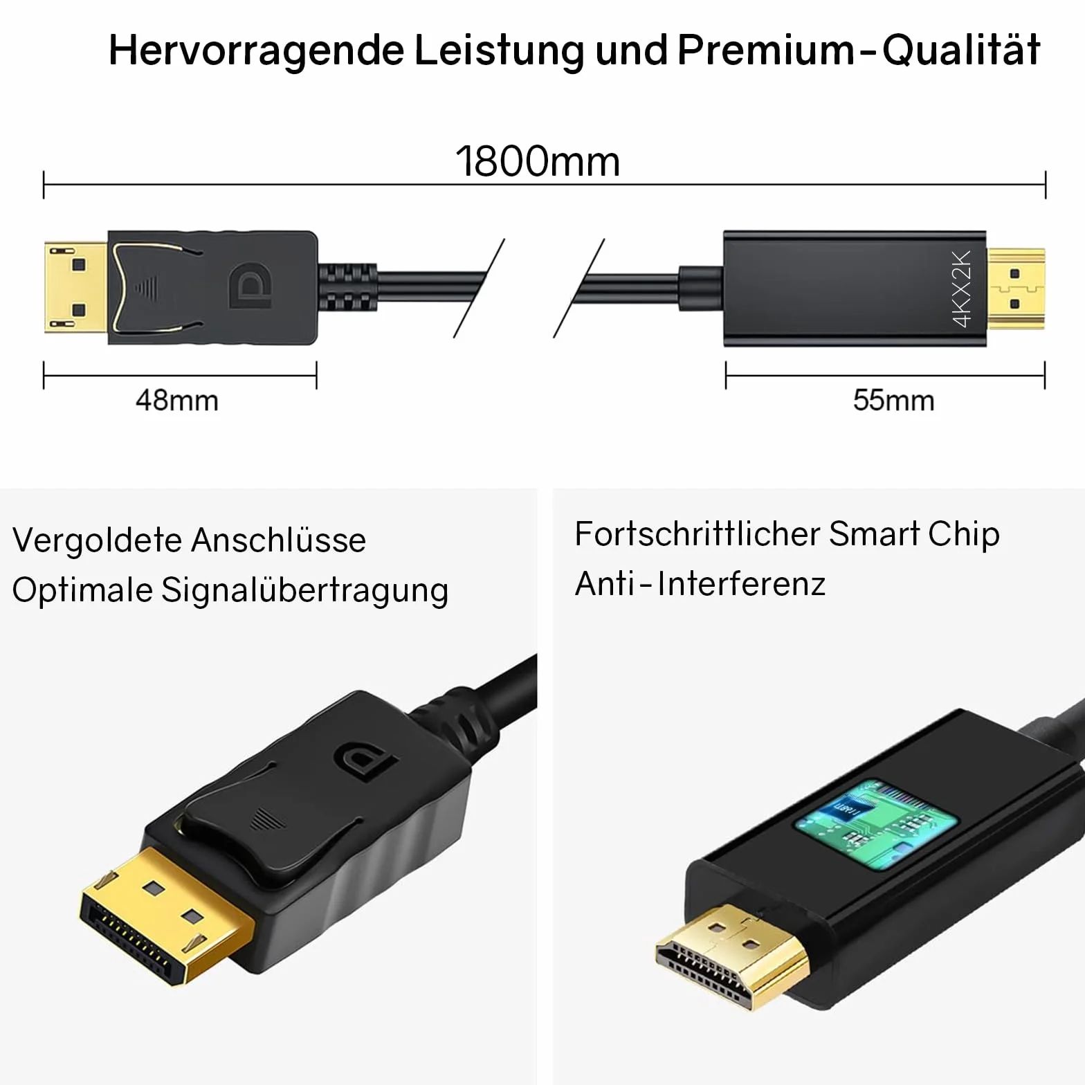 VIEVRE Kabel DisplayPort do HDMI 1,8 m DP do HDMI do monitora