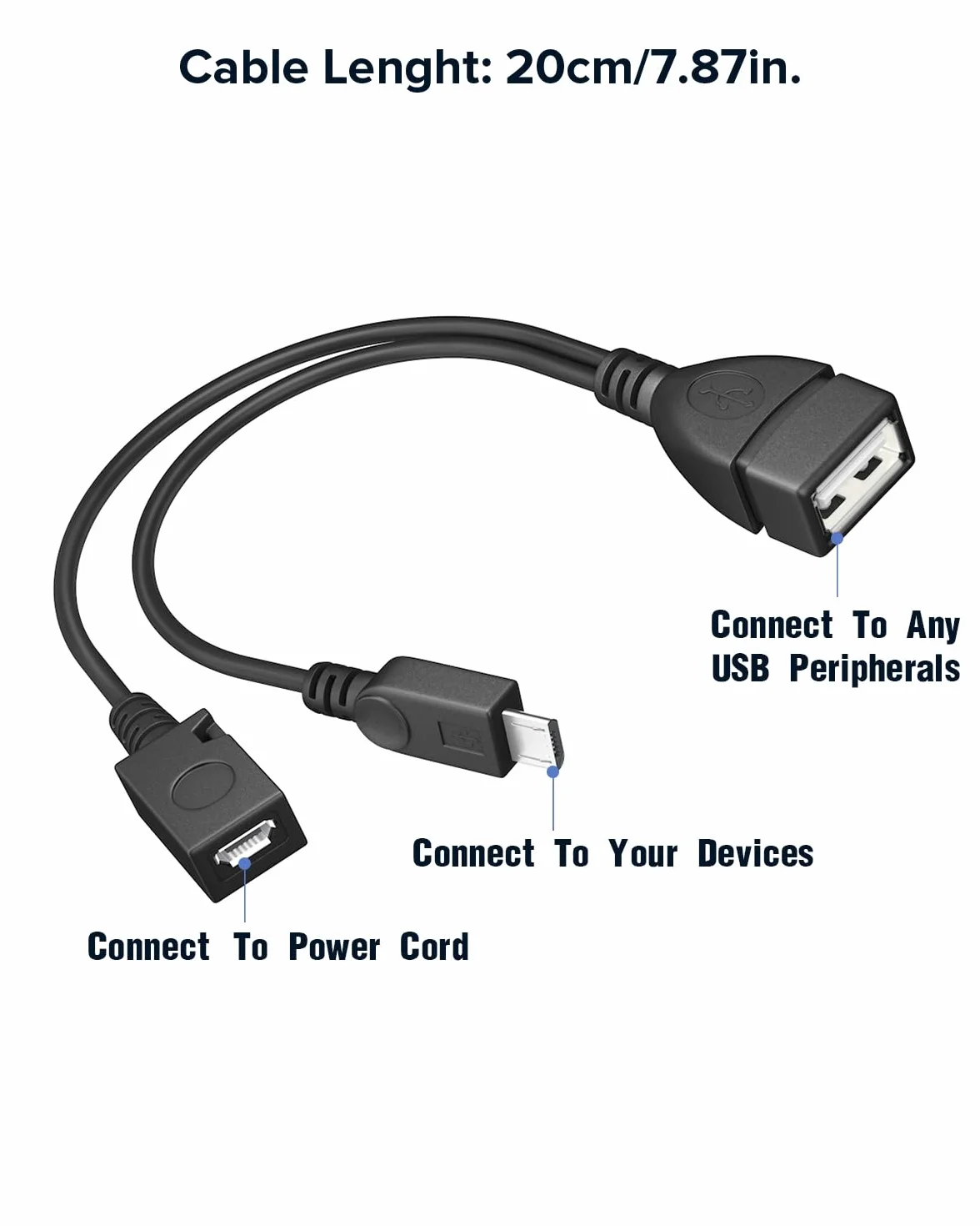 [2 Pack] ANDTOBO 2-w-1 Micro USB OTG Adapter kablowy z kablem zasilającym dla Fire Stick/Urządzenia hosta etc - Czarny