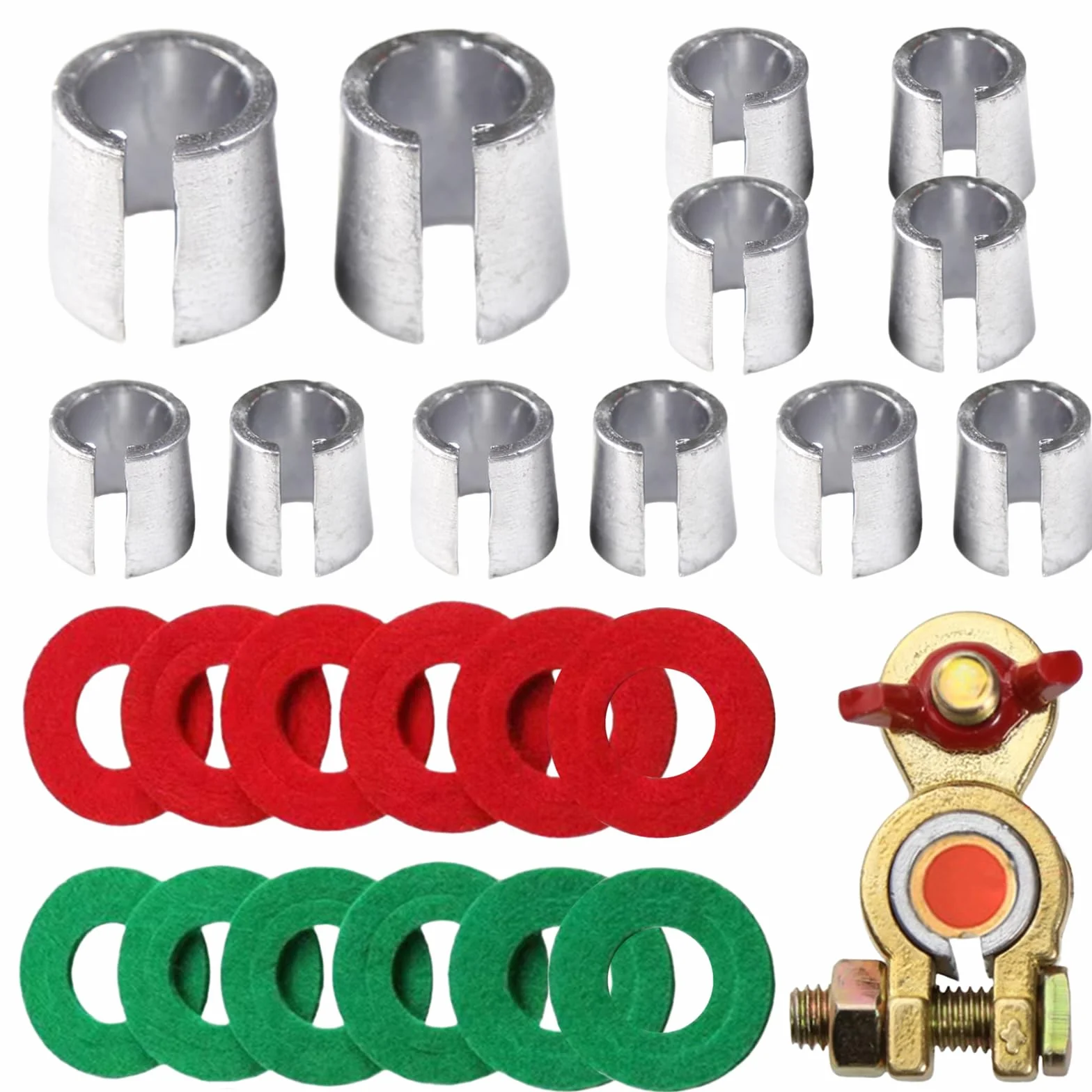 6 par tulejek zacisków akumulatora i podkładek antykorozyjnych, dodatni i ujemny adapter zacisku akumulatora samochodowego, konwerter zacisku samochodowego, adaptery anody i katody do samochodów