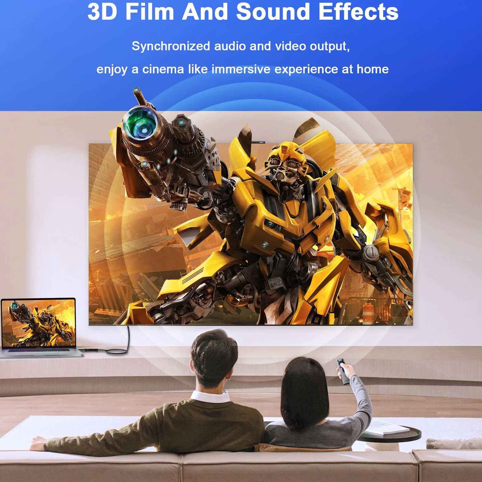 Kabel 16K HDMI 2.2, 96 Gbit/s, ultra High Speed ​​16K 60Hz 8K 240Hz 4K 480Hz, do PS5 // TV/komputer gamingowy/monitor/projektor (3 m)