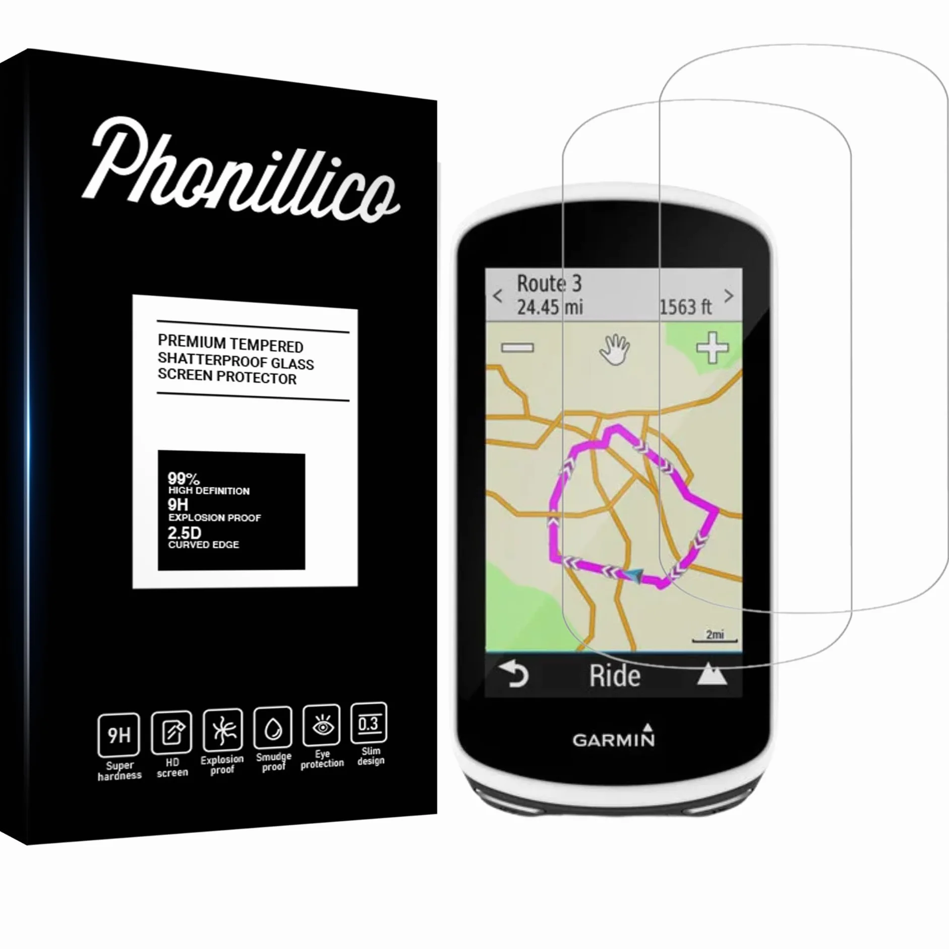 PHONILLICO Szkło hartowane do Garmin Edge 1030 / Edge 1030 Plus Pakiet 2