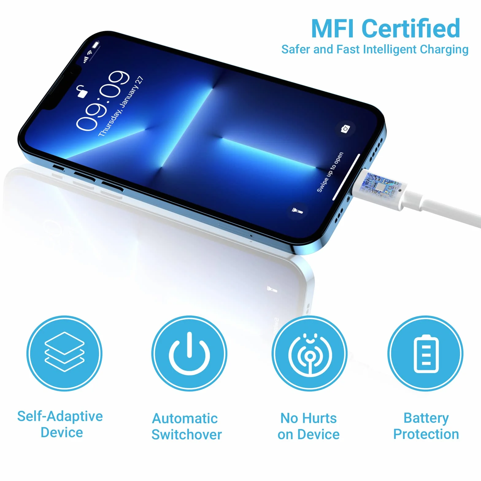 Quntis Zestaw 3 kabli do ładowania iPhone’a, długość 2 m, certyfikowany kabel MFi USB z podświetleniem do ładowania, kompatybilny z iPhonem 11, 12, 13, Pro Max, XR, X, XS, 8 Plus, 8 i iPadem Pro
