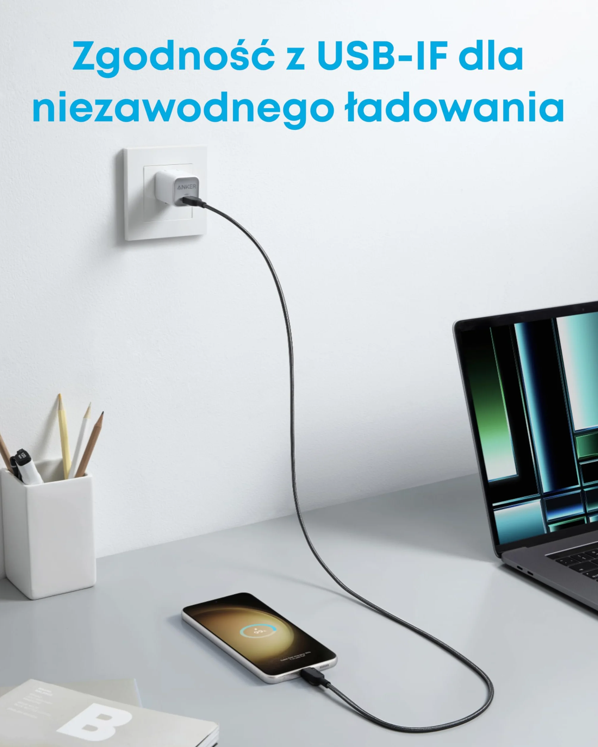Anker Kabel USB C do szybkiego ładowania, kabel 310 USB C, 60 W, 3A, kabel do szybkiego ładowania dla iPhone 15, Samsung Galaxy S22, iPad Pro 2021, iPad Mini 6, iPad Air 4, MacBook Pro 2020, Switch