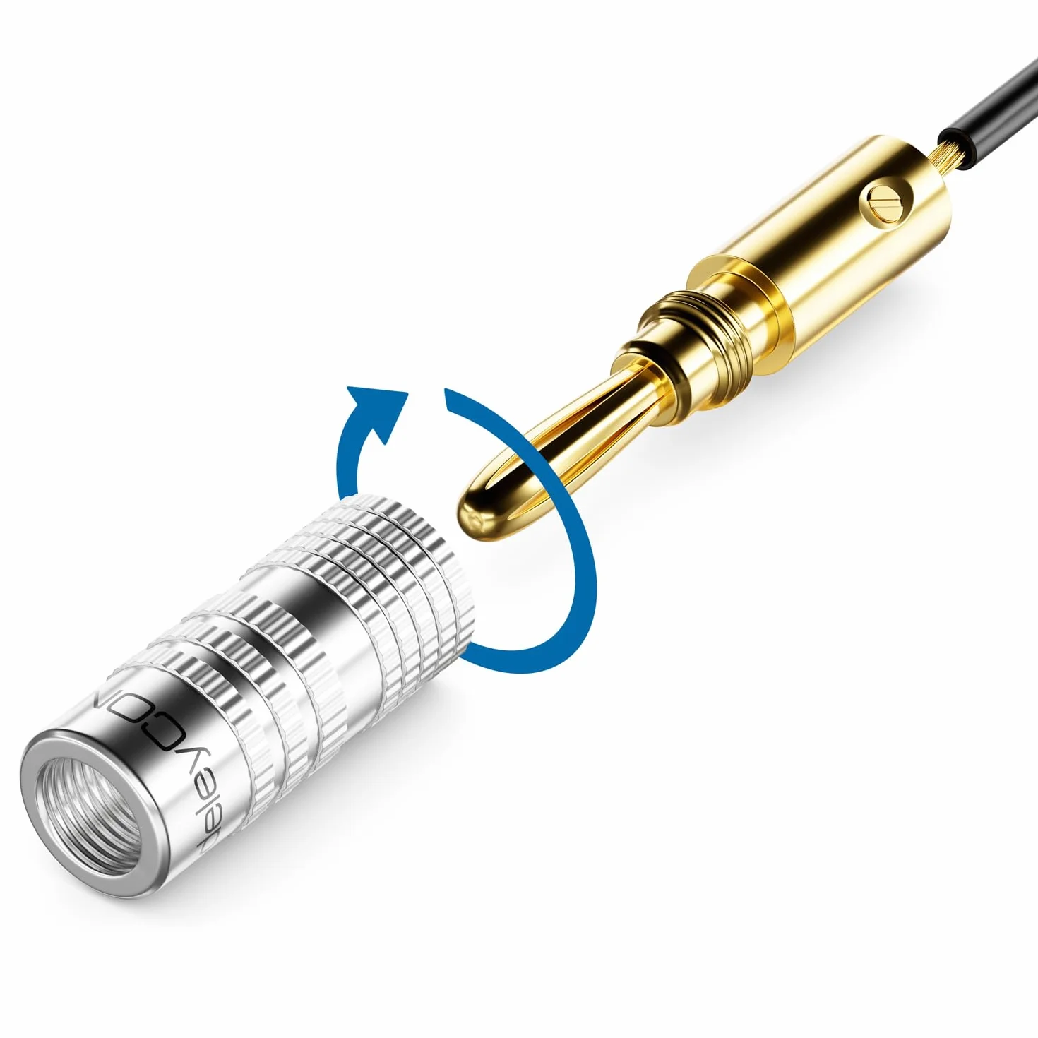 deleyCON 4 Sztuki Pozłacane Wtyki Bananowe 0,75-4,5 mm - Przykręcane za Kabel Głośnikowy - Srebrny