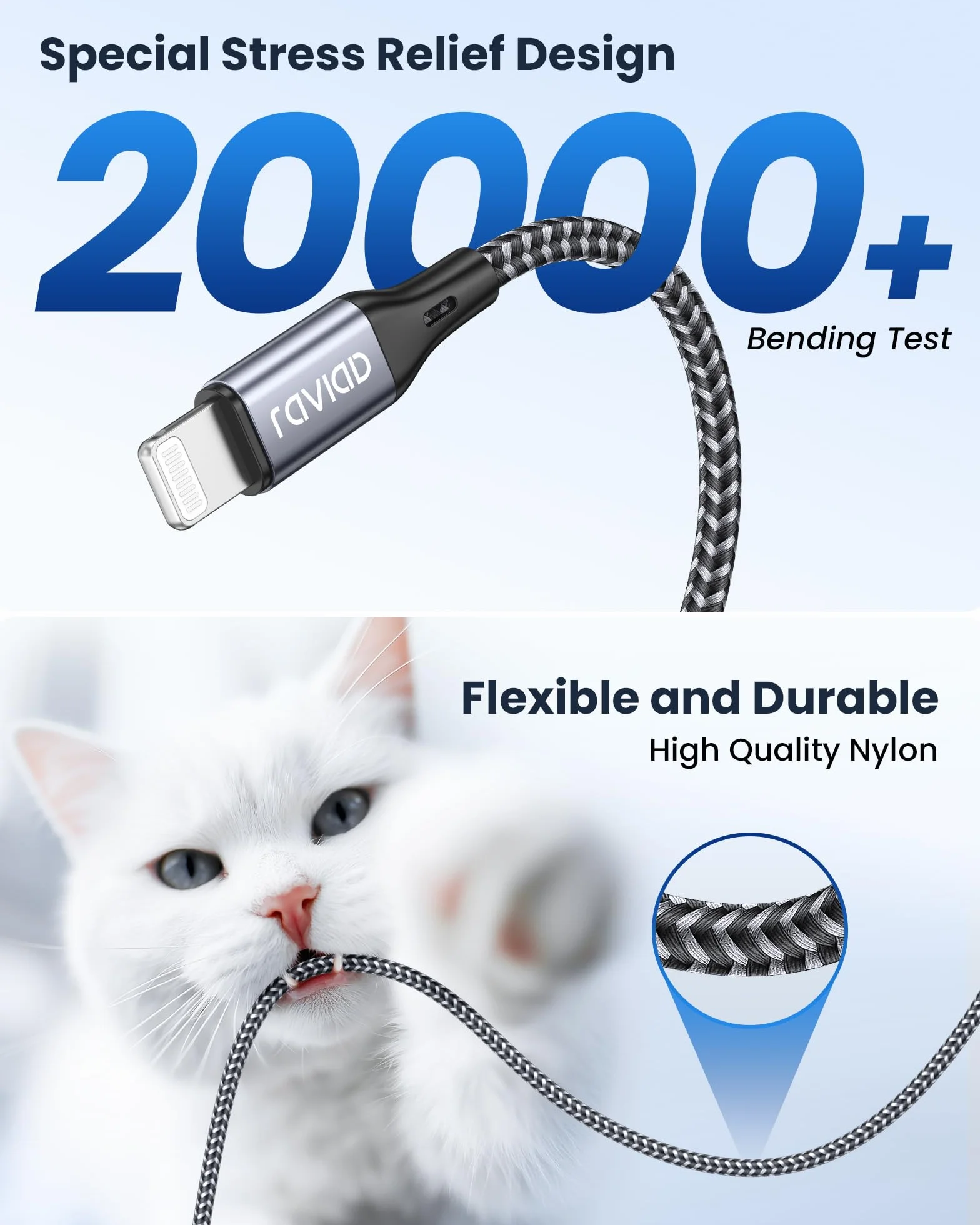 RAVIAD Kabel ze złączem USB typu C na Lightning, 1 m, certyfikat MFi, Power Delivery, nylonowy oplot, do ładowania iPhone’a 13/13 Pro / 13 Pro Max / 13 Mini / 12/12 Pro Max / 12 Mini / 11 Pro