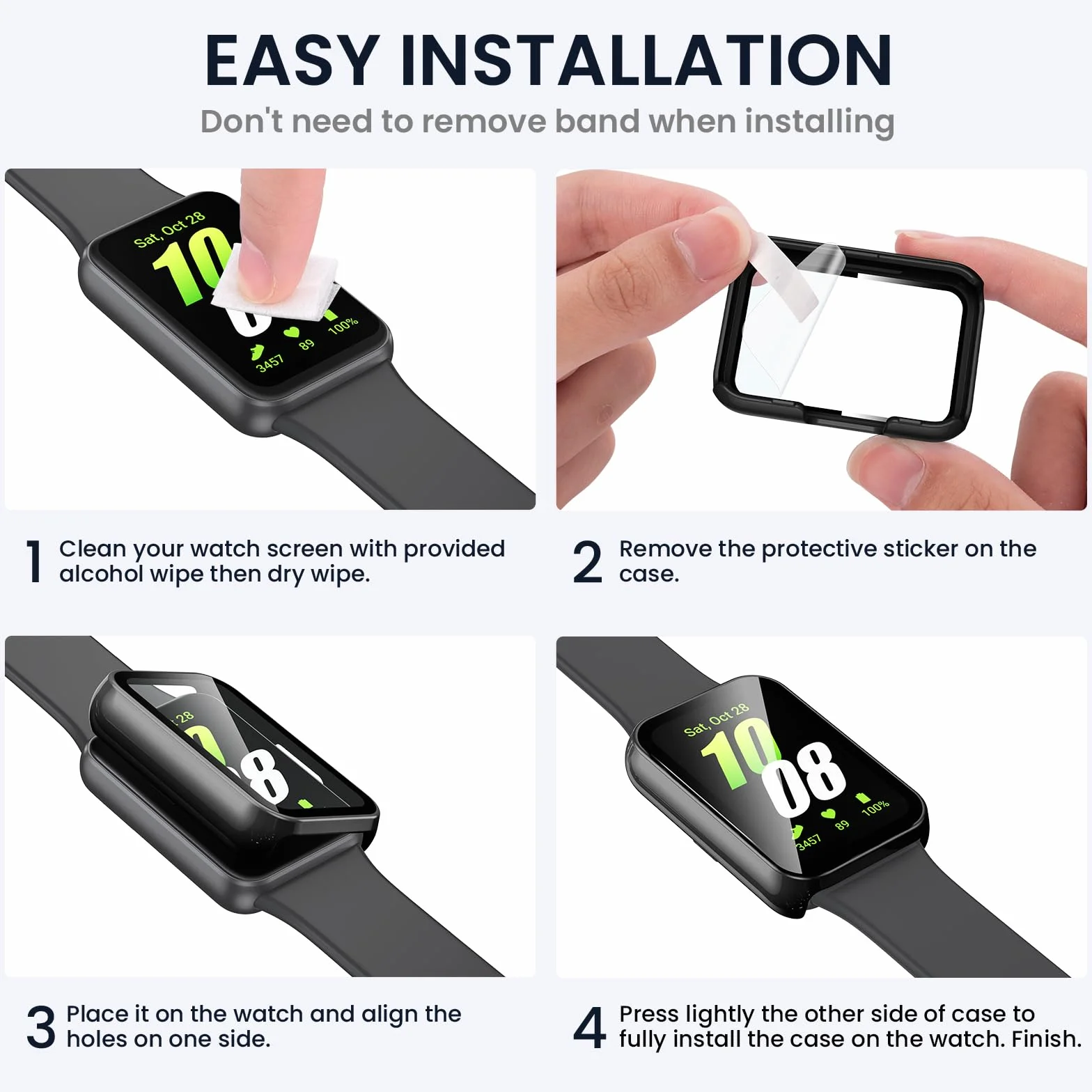 Kamita Etui ochronne na ekran do Samsung Galaxy Watch Fit 3 z folią ze szkła hartowanego, twarde etui z poliwęglanu odporne na zarysowania etui ochronne (przezroczyste + czarne + białe)