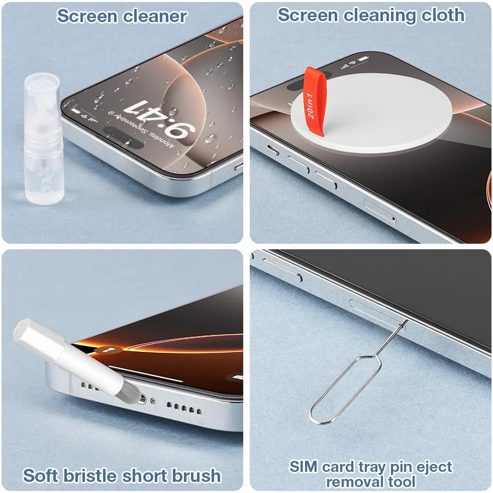 Zestaw do czyszczenia klawiatury 20 w 1, zestaw do czyszczenia słuchawek AirPods ze szczotką i sprayem, do czyszczenia klawiatury, laptopa, telefonu komórkowego, monitora PC, aparatu (biały)