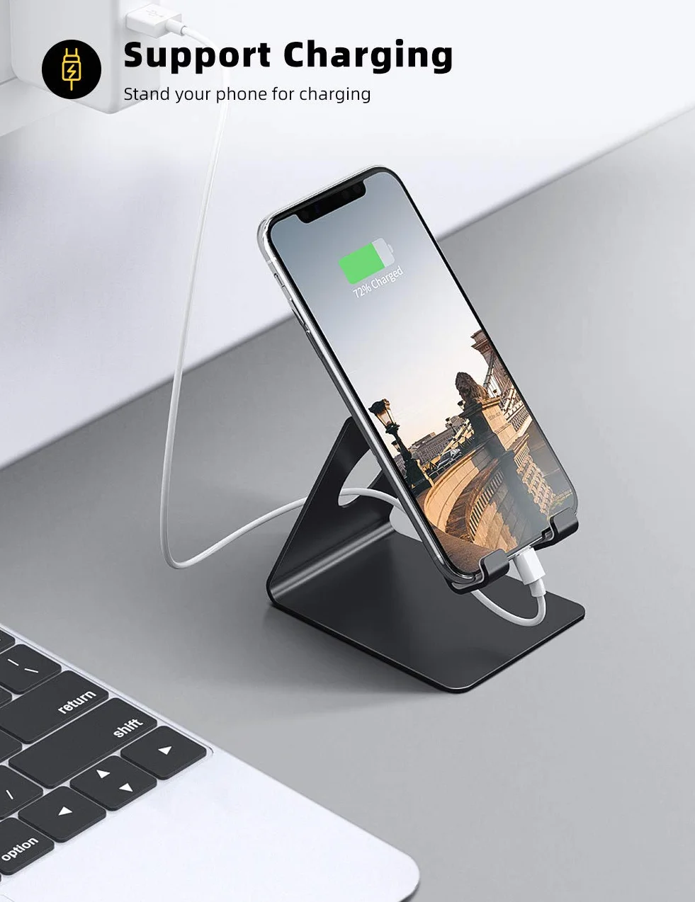 Lamicall stojak na telefon, uchwyt na telefon - Uniwersalny stojak, uchwyt na iPhone 12 Mini, 12 Pro Max, 11 Pro Xs Max X 8 7 6S Plus, HUAWEI, Samsung S10 S9 S8, inne smartfony - Czarny