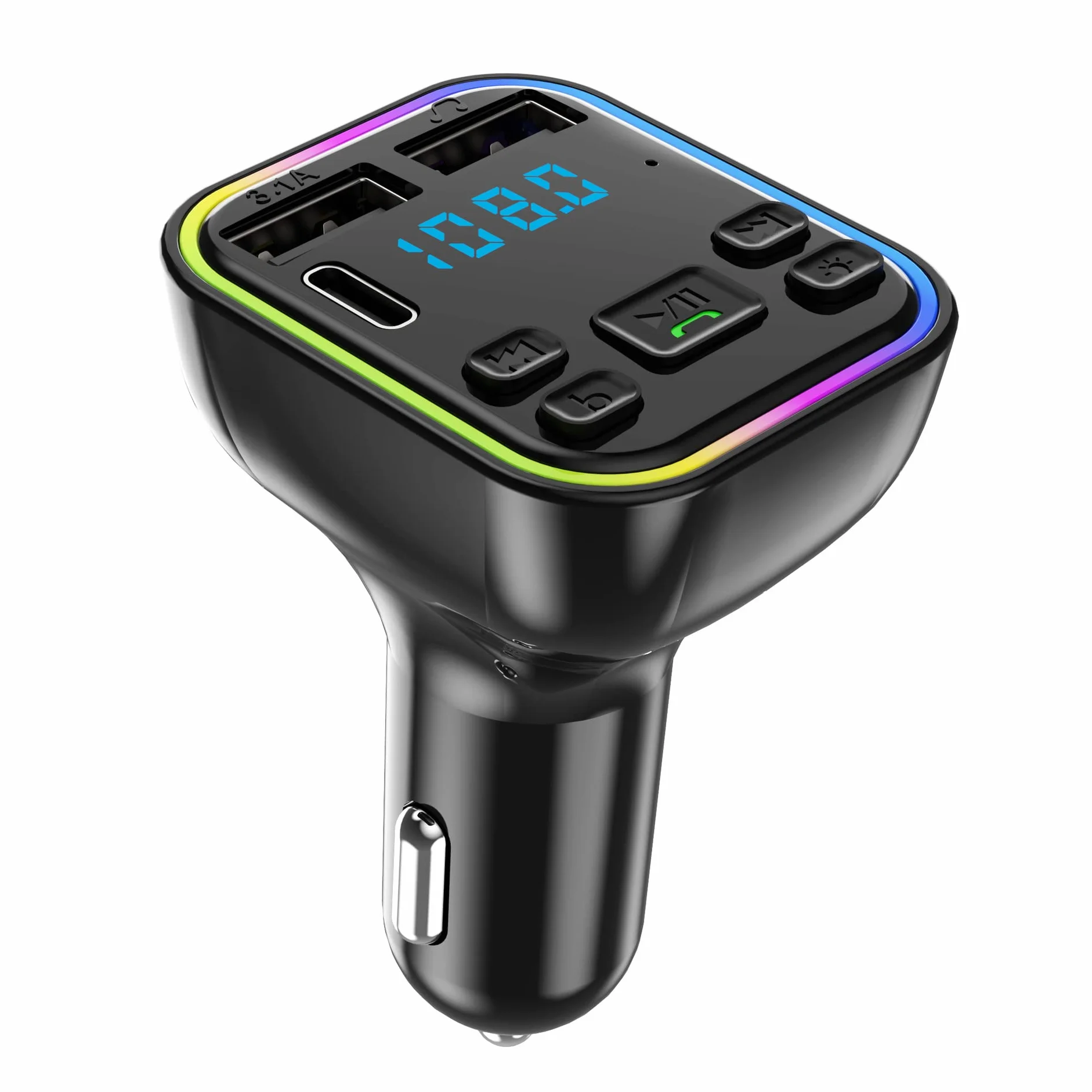 Bluetooth 5.0 nadajnik FM, ładowarka samochodowa, podwójne złącze USB, adapter samochodowy, odtwarzacz MP3, odbiornik audio, wyświetlacz LED, włącznik światła