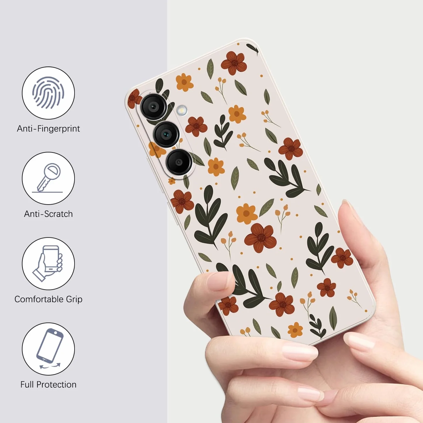 Samsung Galaxy S25 silikonowe etui ochronne z wzorem kwiatowym Liście kwiaty