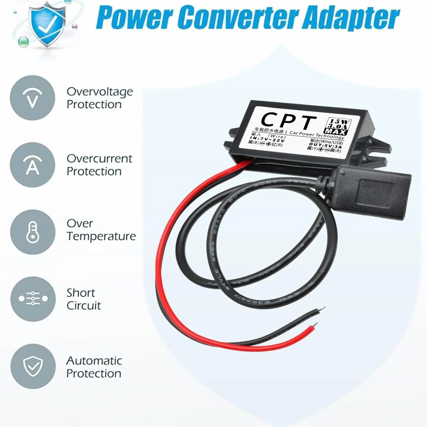 Adapter USB 12V na USB,12V na 5V moduł konwertera DC Buck 3A 15W DC adapter samochodowy 2 szt(pojedynczeUSB).