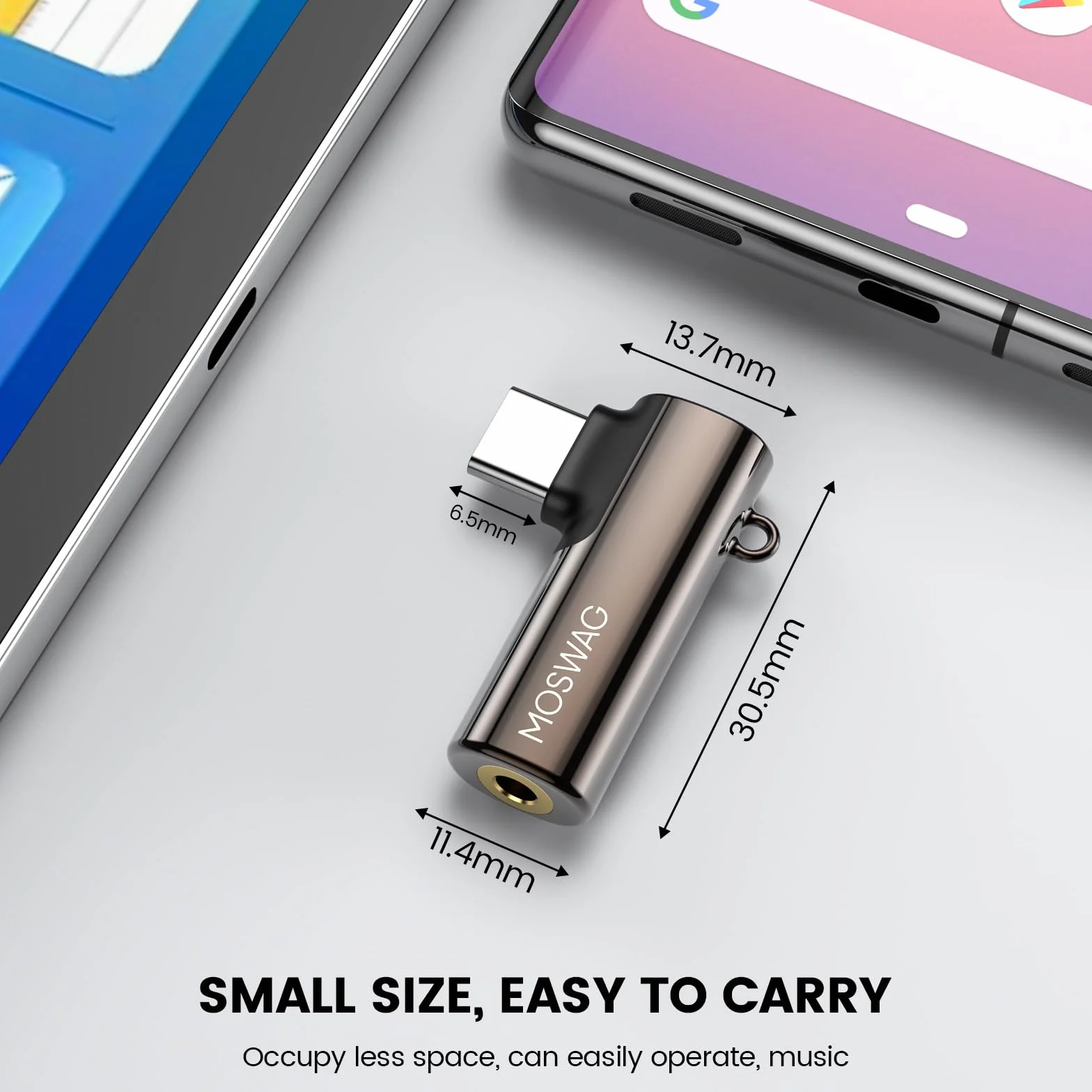 MOSWAG USB C do 3,5 mm Jack Typu C Adapter Prawy Angled do mikrofonu Audio Dongle Stop cynku Adapter słuchawkowy Kompatybilny z Samsung Galaxy S23 S22 S21 Ultra, Huawei P50/40/30, Mate 40/30/20