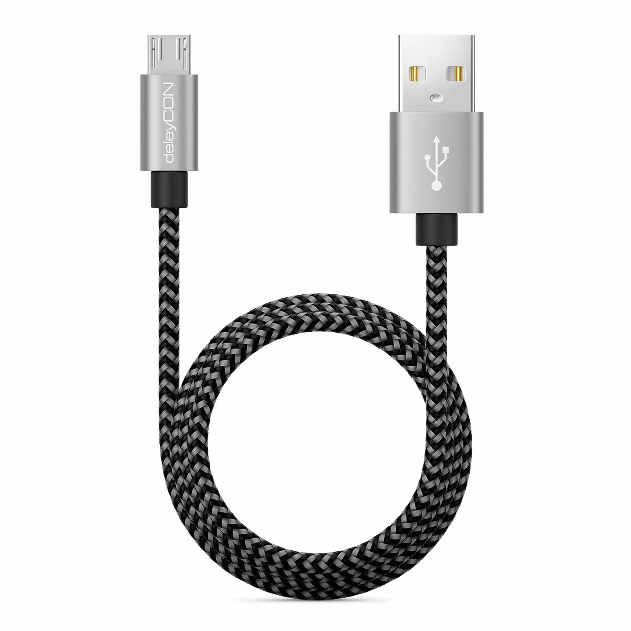 deleyCON 3,0m Nylonowy Kabel Micro USB - Kabel ładujący/danych, Metalowe Wtyki - ładowanie i Synchronizacja - Telefon, Smartfon, Tablet
