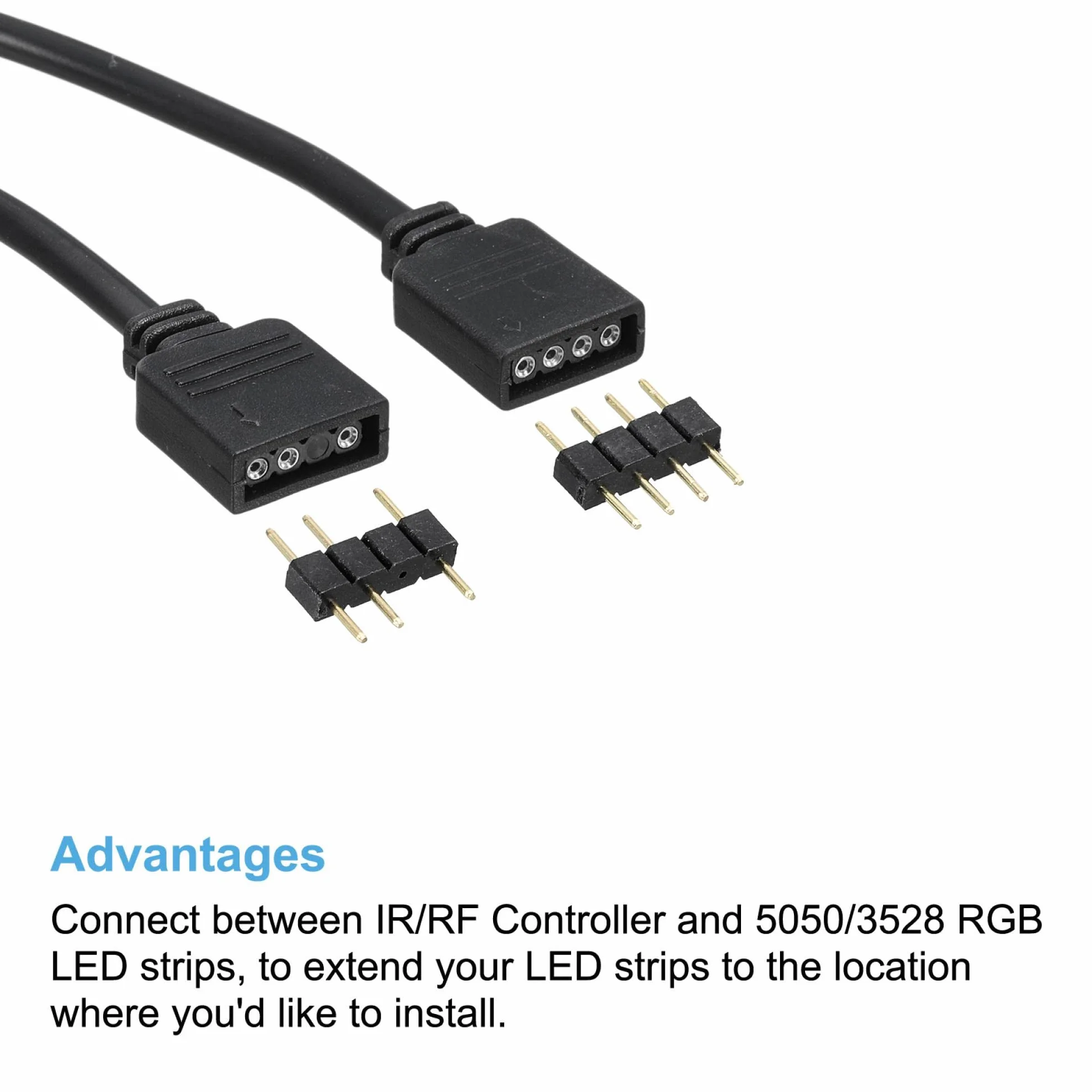 sourcing map Zestaw 2 kabli przedłużających 30 cm RGB 4-pinowe ARGB 3-pinowe do listew świetlnych LED 5050 3528