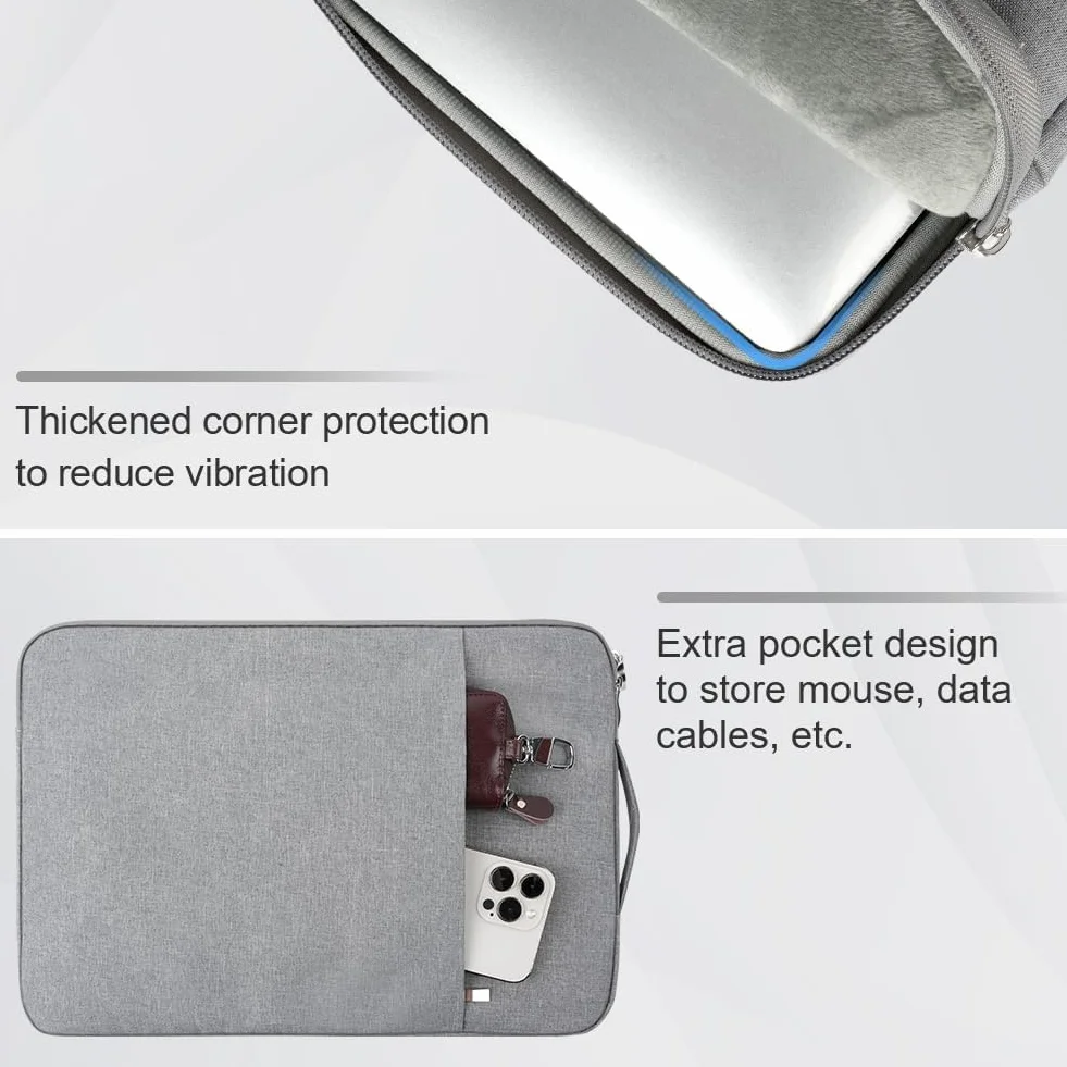 Flintronic Pokrowiec na laptopa 13 cali, wodoodporny pokrowiec na laptopa, przenośna męska torba na laptopa z kieszeniami i przegródkami, kompatybilna z MacBook, Asus, Dell, HUAWEI 13 cali (jasnoszary