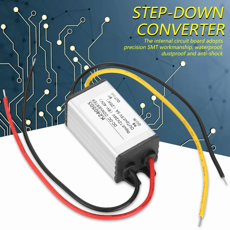 Konwerter Napięcia DC/DC 12V/24V do 5V, 5A, 25W, Regulator Napięcia Zasilacz Samochodowy, 60x24.5x20mm