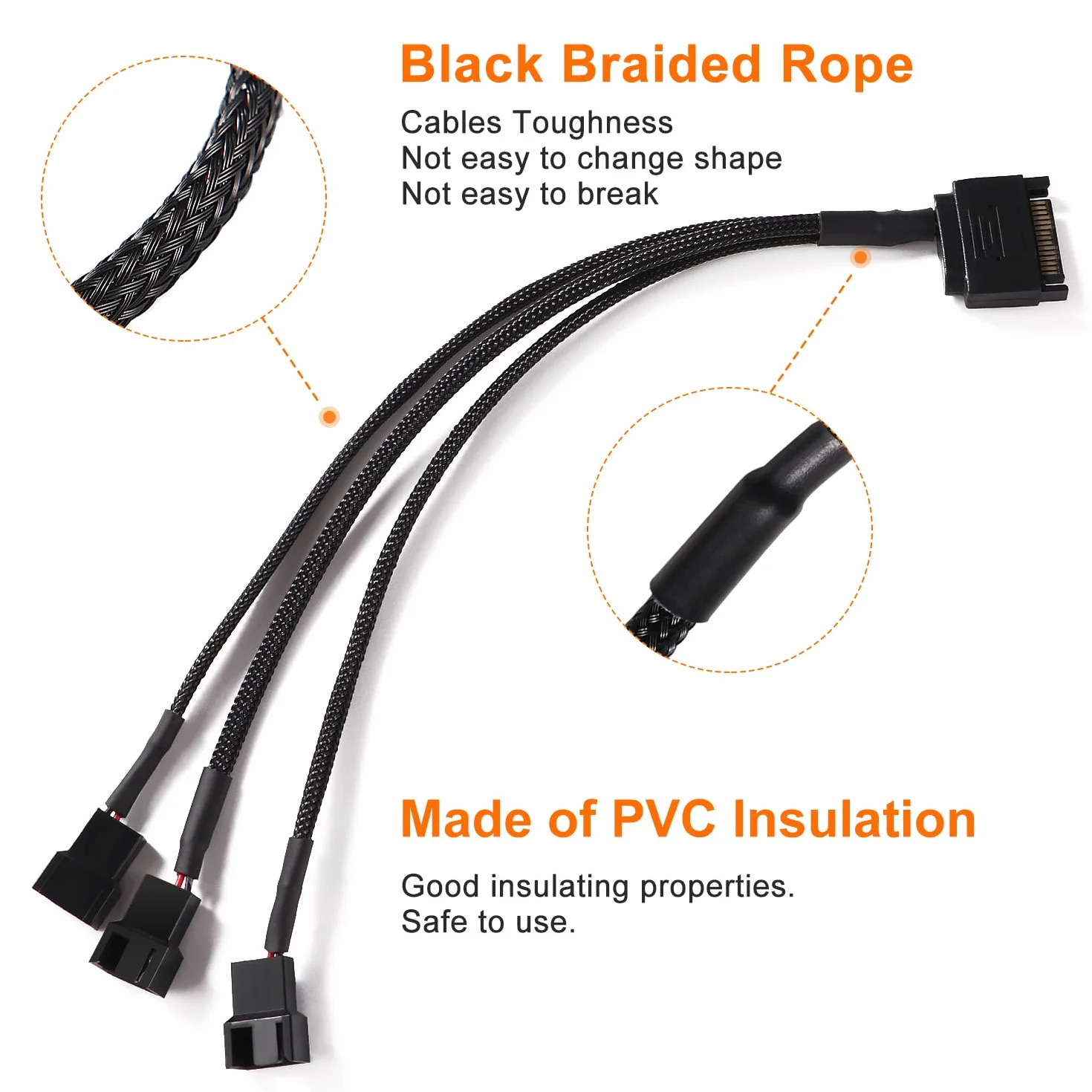 Adapter Rozgałęźnika SATA do Wentylatora Kabel Zasilający 15-pinowy SATA 3 x 3 Pin 4 Pin PWM 12 V