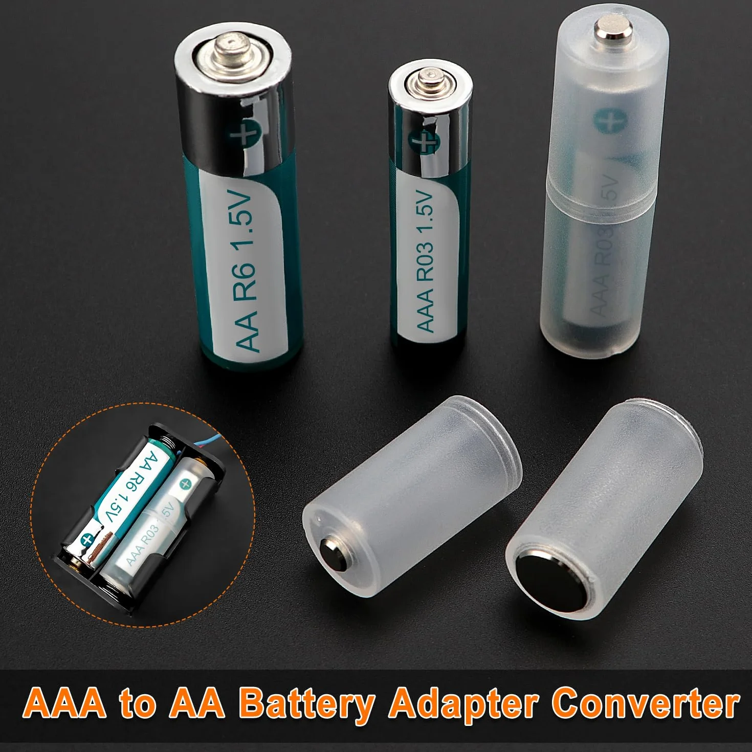 5 Sztuk AA/AAA Battery Storage Box Sets, KUOQIY Wielofunkcyjny Plastikowy Pojemnik na Baterie, z 6 PCS AAA do AA Adapter Converter, do Przechowywania i Ochrony Baterii AA i AAA (4 +10 Cell)