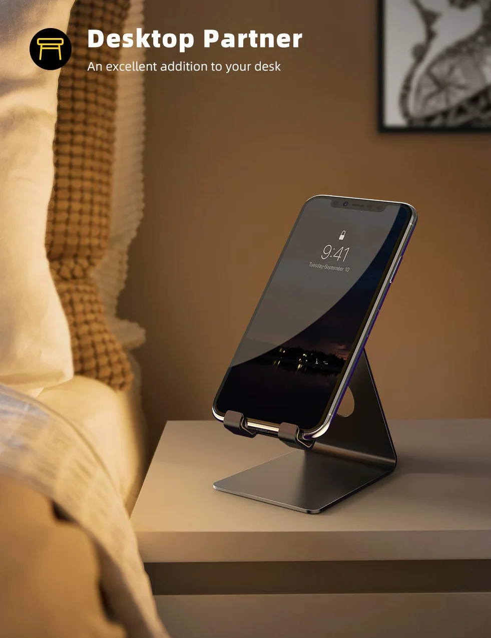 Lamicall stojak na telefon, uchwyt na telefon - Uniwersalny stojak, uchwyt na iPhone 12 Mini, 12 Pro Max, 11 Pro Xs Max X 8 7 6S Plus, HUAWEI, Samsung S10 S9 S8, inne smartfony - Czarny