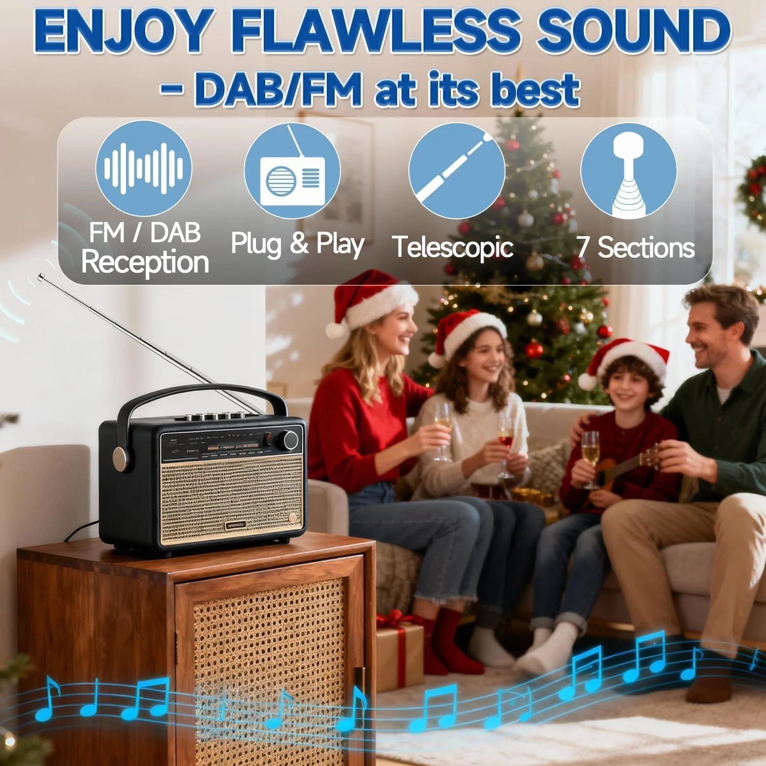 Bingfu Antena FM DAB Przenośna Teleskopowa 74cm Radiowa DAB Antena Zestaw Kompatybilny Telewizorem DVB-T DVB-T2 Radio Wewnętrzne Odbiornik Stereo Bluetooth Audio Vedio Odbiornik Kina Domowego